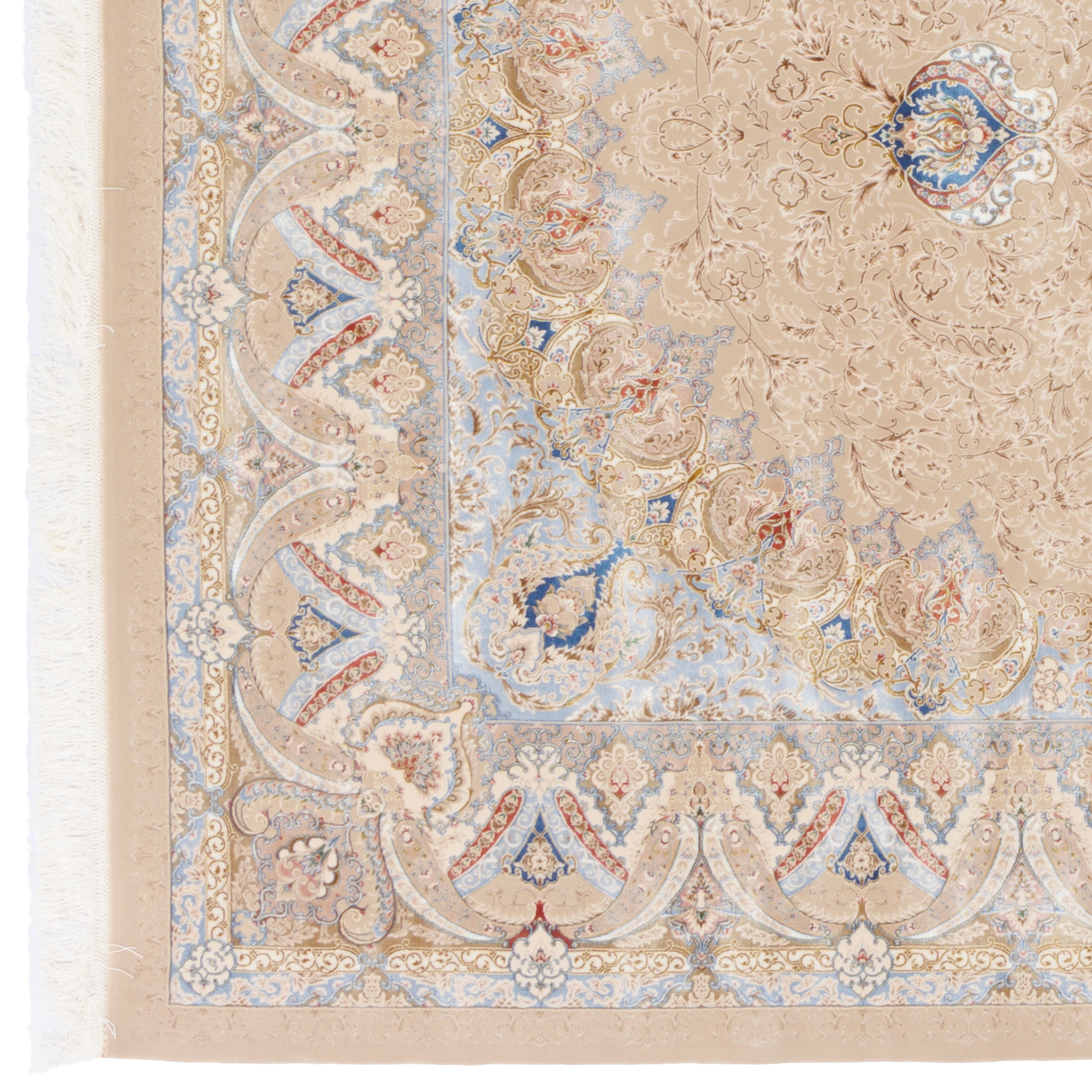 Machine-made Rug, Flowers & Leaves Medallion & Corner, Acrylic & Bamboo Silk, SPU 200178