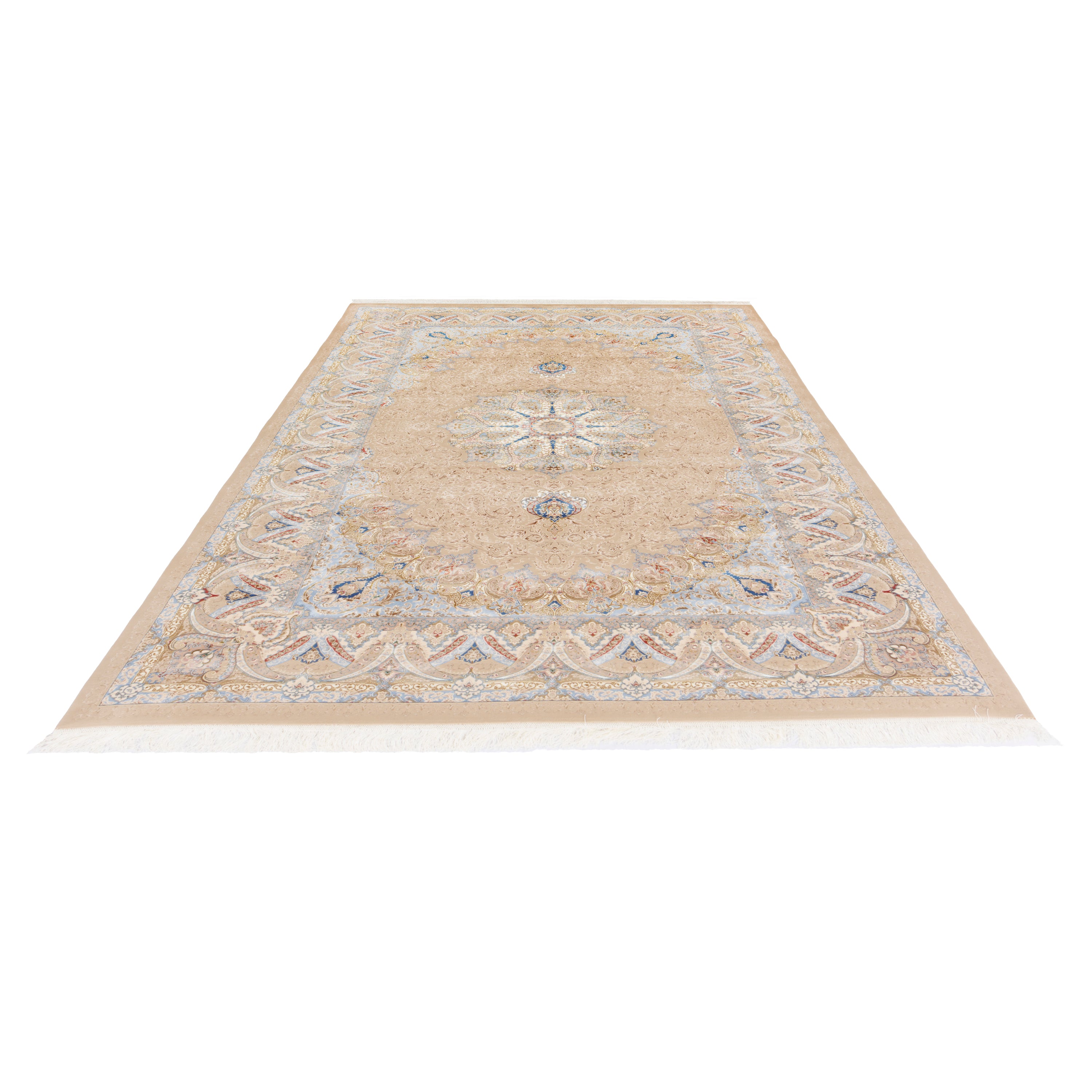 Machine-made Rug, Flowers & Leaves Medallion & Corner, Acrylic & Bamboo Silk, SPU 200178