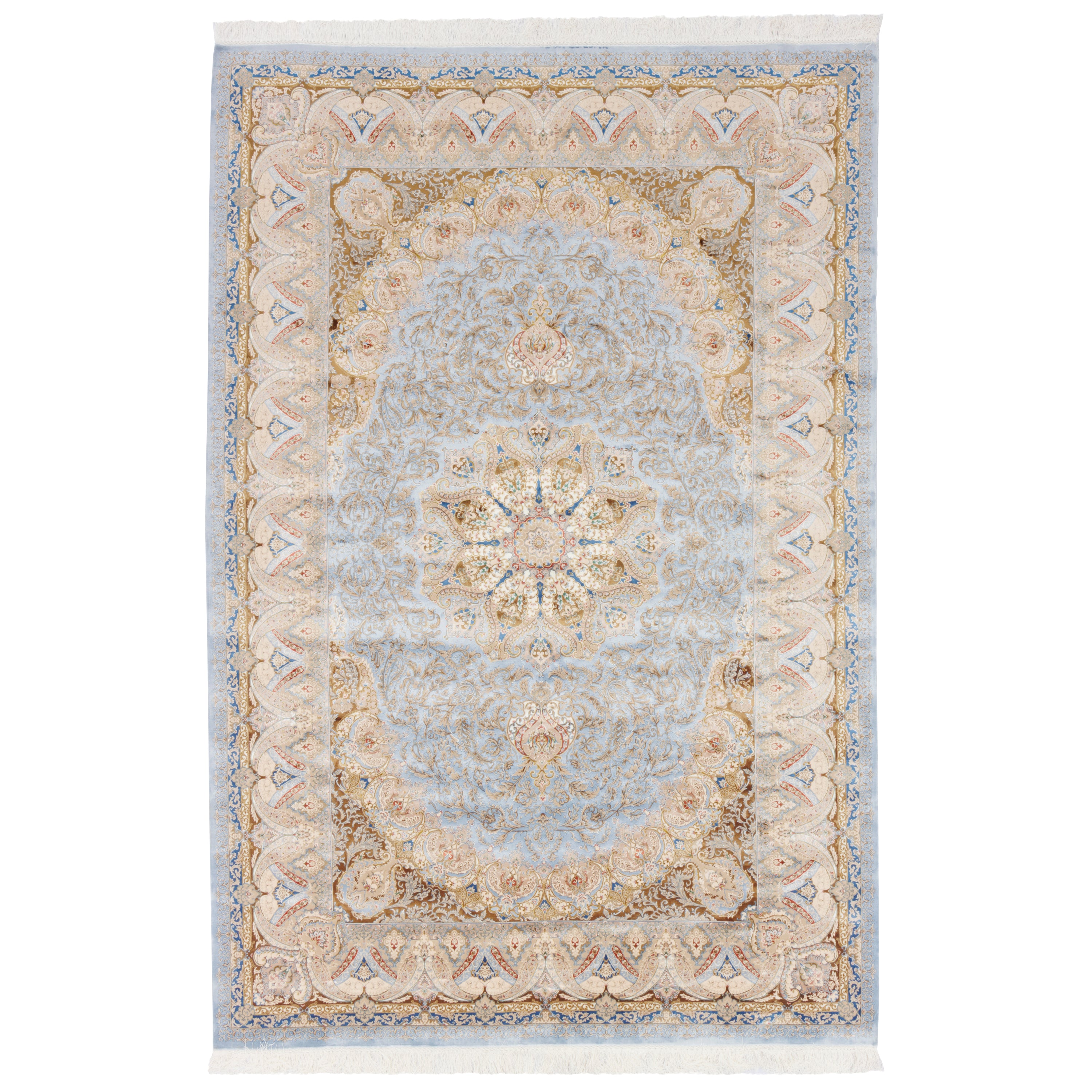 Machine-made Rug, Flowers & Leaves Medallion & Corner, Acrylic & Bamboo Silk, SPU 200178