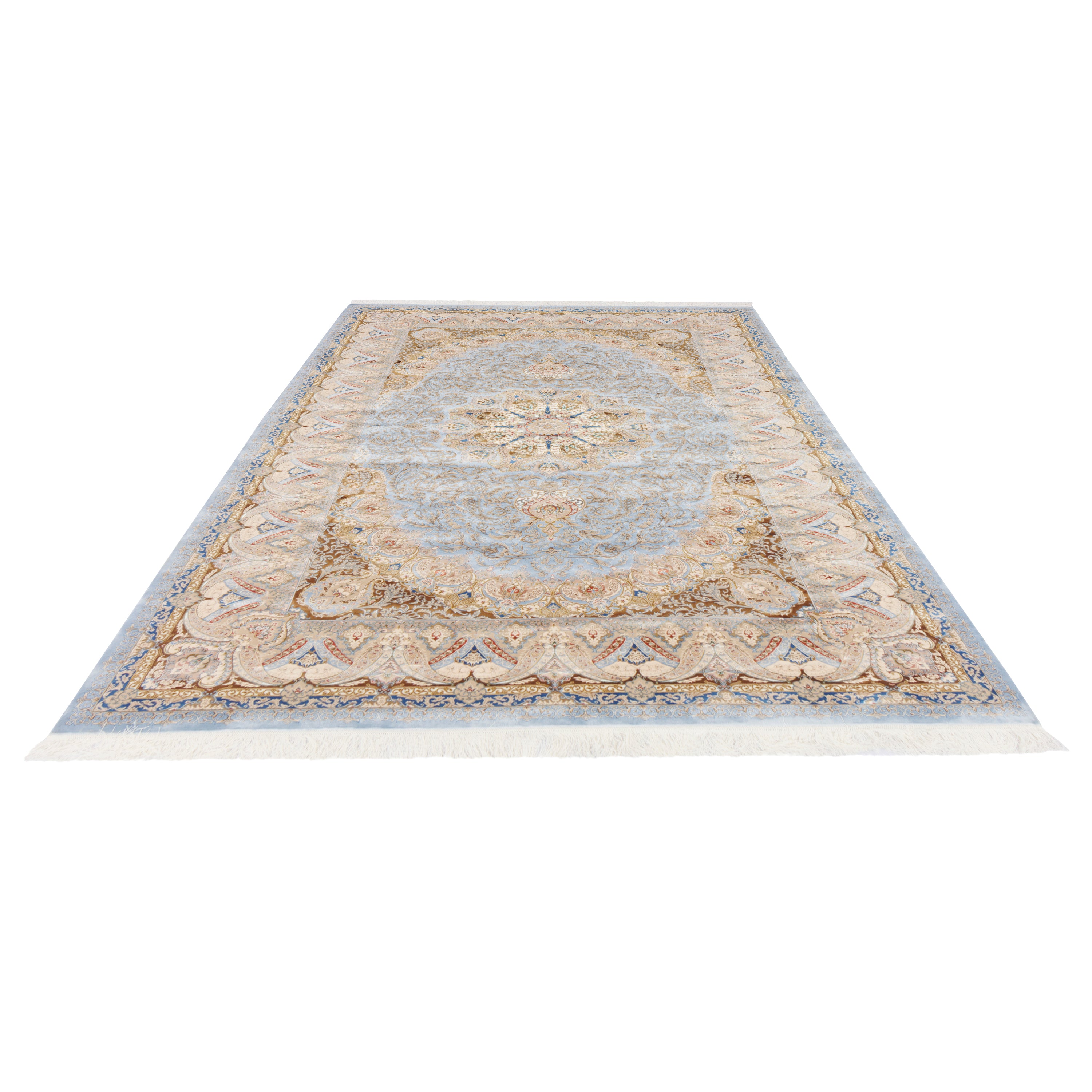 Machine-made Rug, Flowers & Leaves Medallion & Corner, Acrylic & Bamboo Silk, SPU 200178