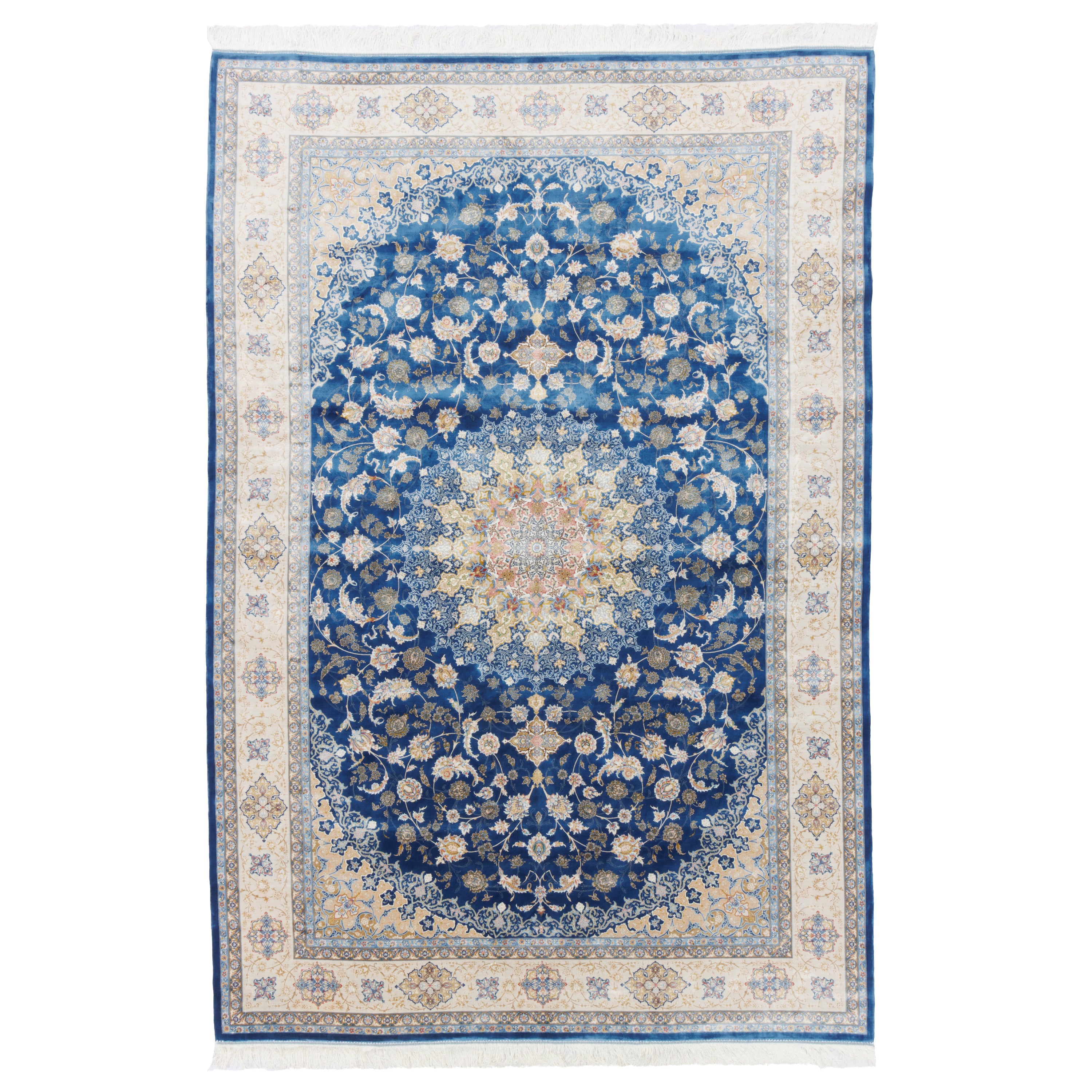 Machine-made Rug, Flowers & Leaves Medallion & Corner, Acrylic & Bamboo Silk, SPU 200180