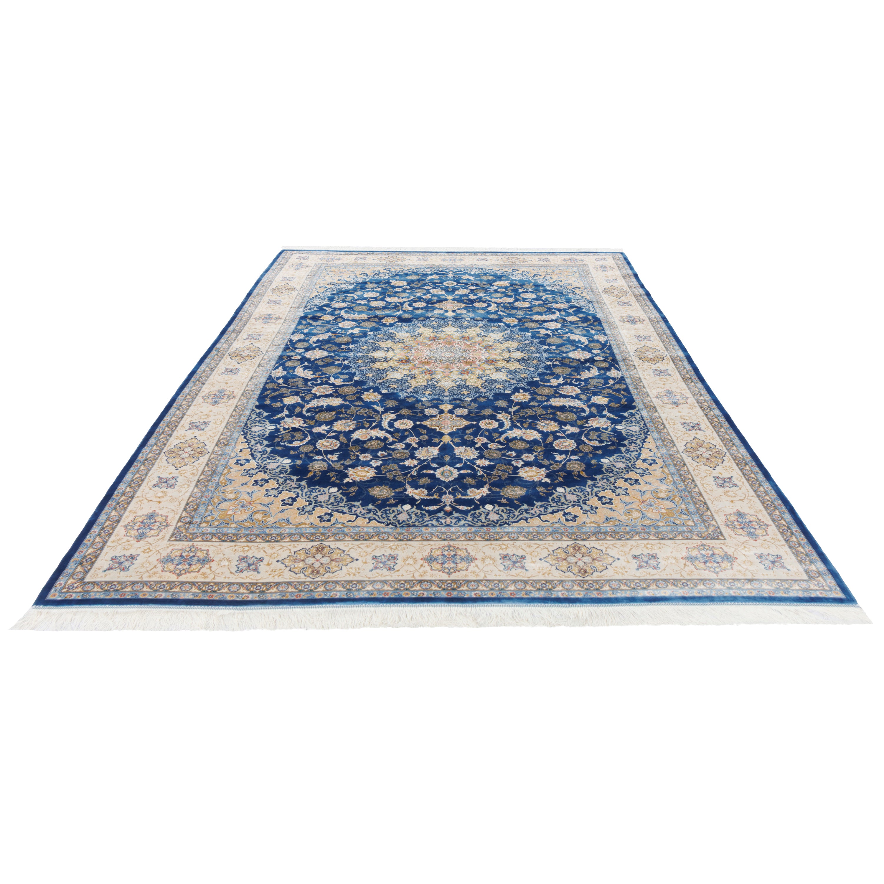 Machine-made Rug, Flowers & Leaves Medallion & Corner, Acrylic & Bamboo Silk, SPU 200180