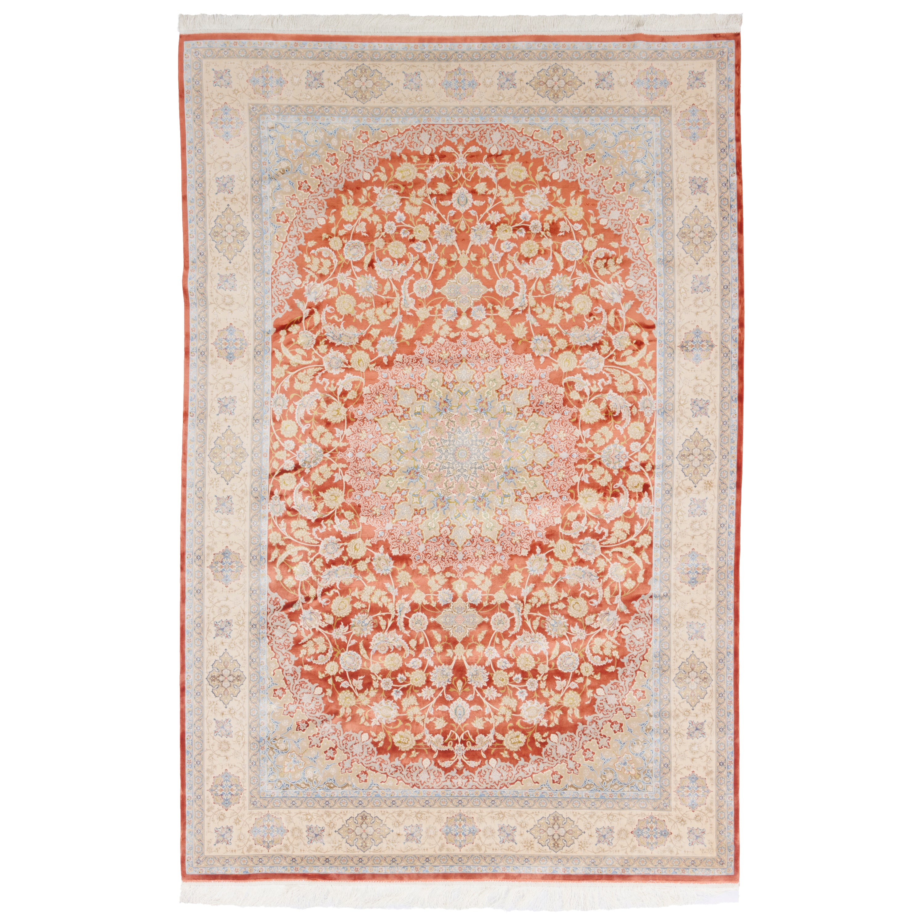 Machine-made Rug, Flowers & Leaves Medallion & Corner, Acrylic & Bamboo Silk, SPU 200180