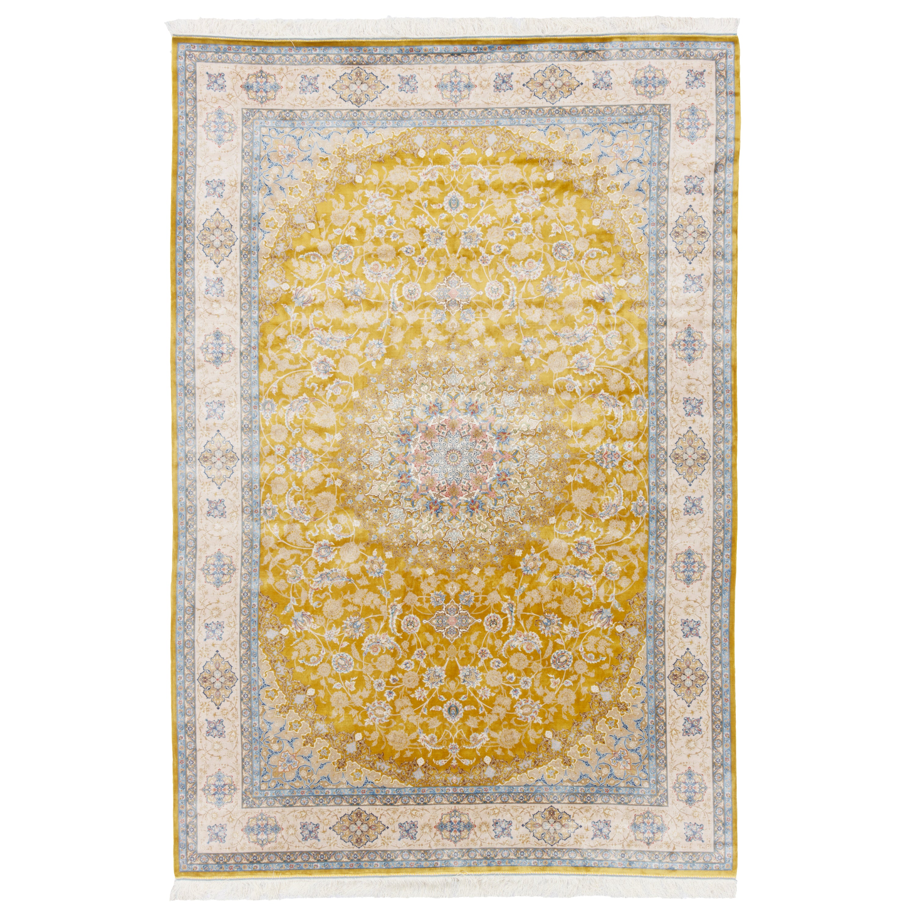 Machine-made Rug, Flowers & Leaves Medallion & Corner, Acrylic & Bamboo Silk, SPU 200180