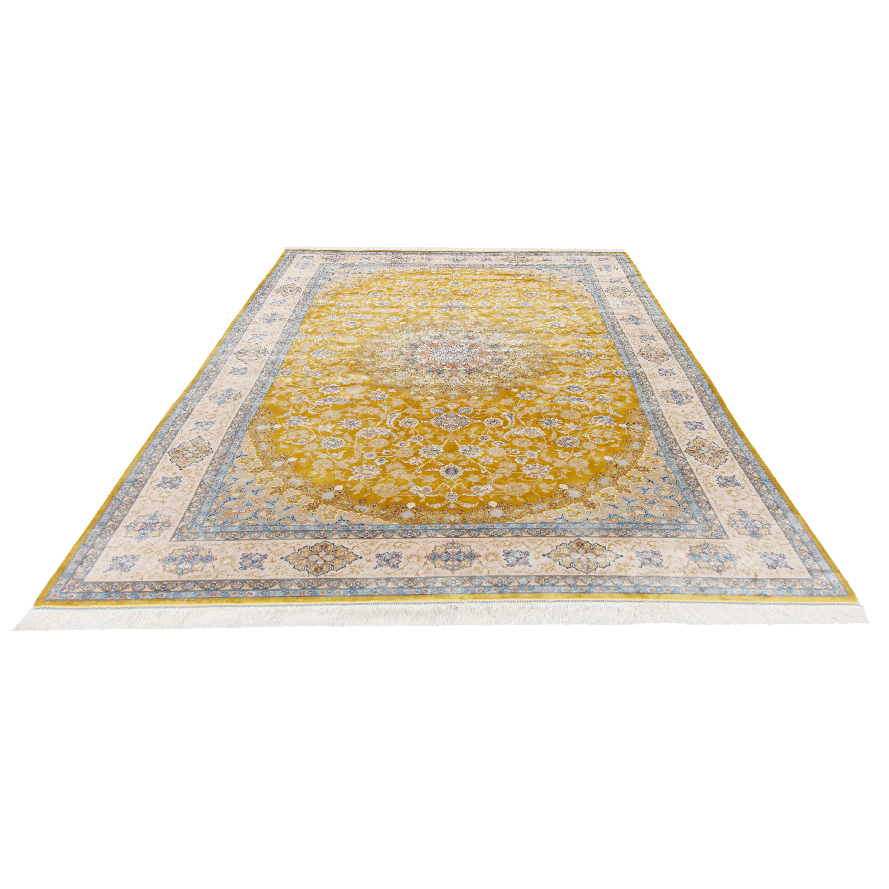 Machine-made Rug, Flowers & Leaves Medallion & Corner, Acrylic & Bamboo Silk, SPU 200180