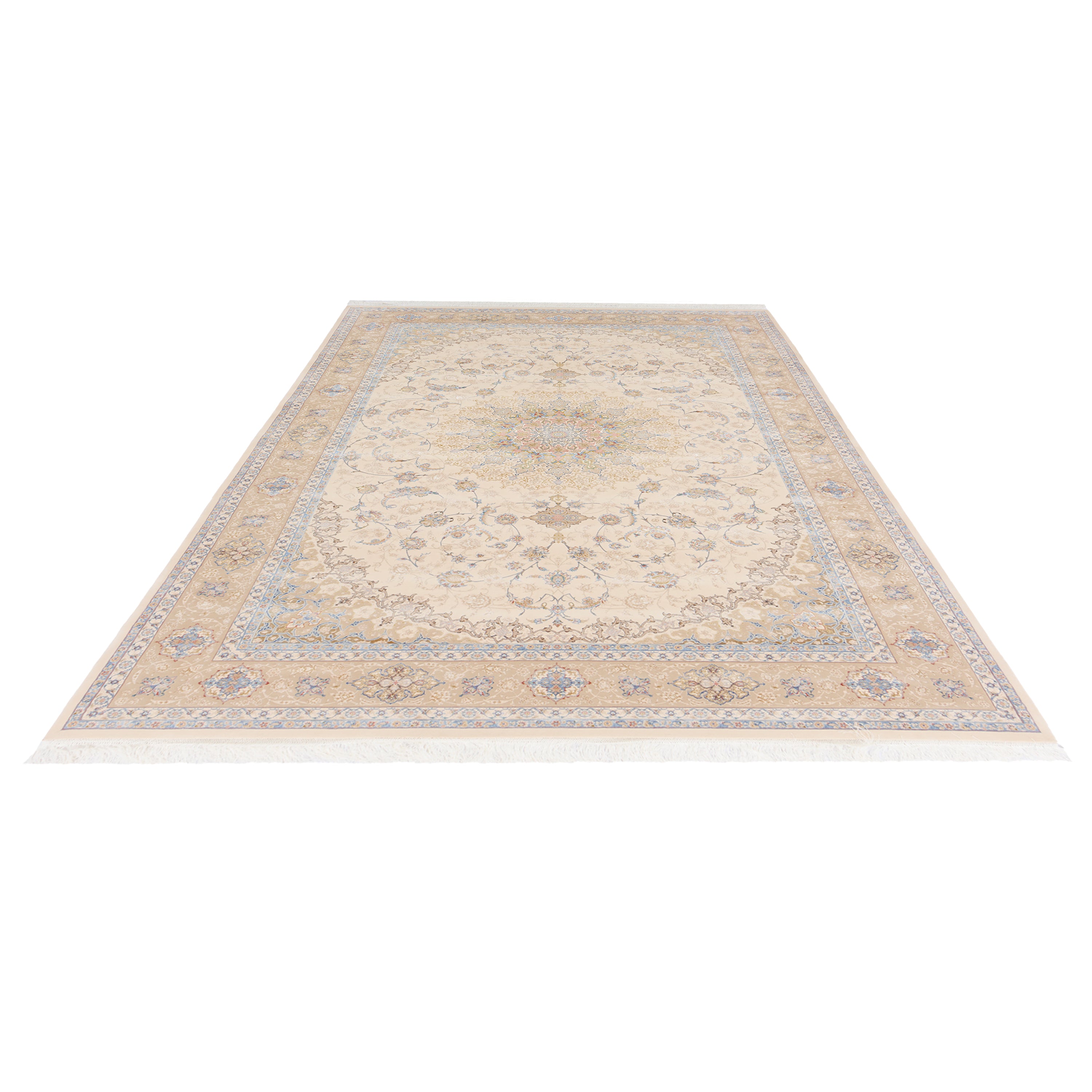 Machine-made Rug, Flowers & Leaves Medallion & Corner, Acrylic & Bamboo Silk, SPU 200180