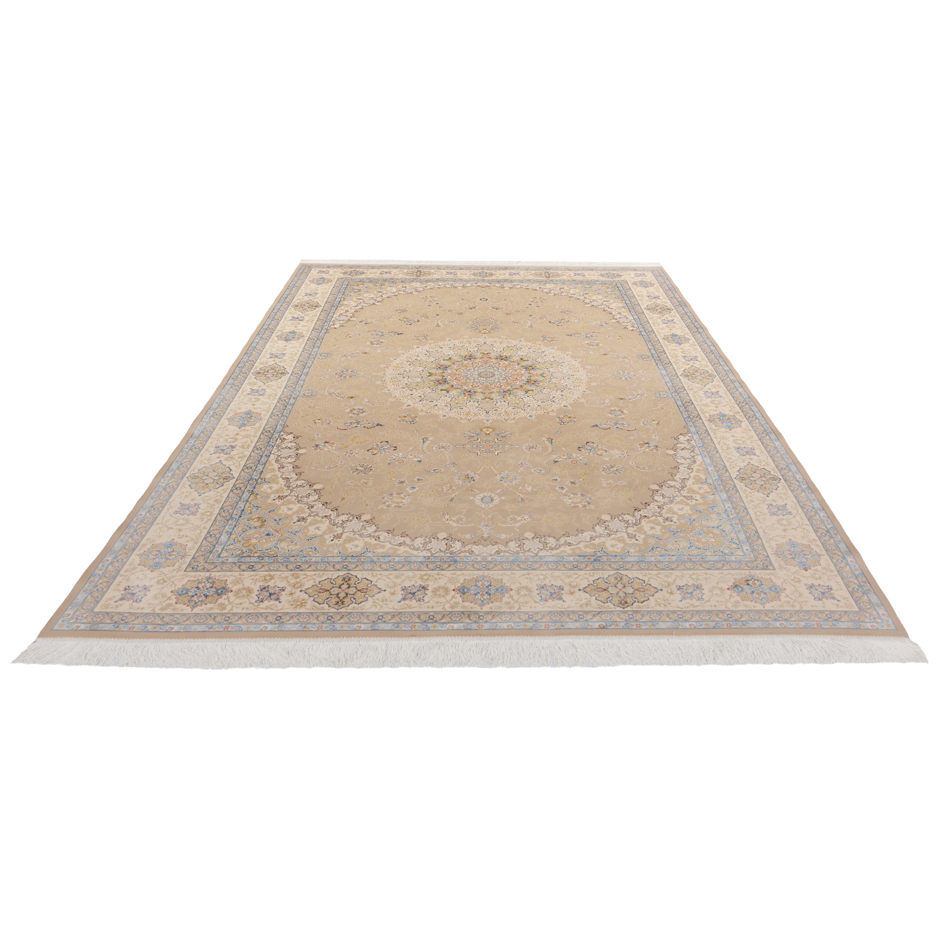 Machine-made Rug, Flowers & Leaves Medallion & Corner, Acrylic & Bamboo Silk, SPU 200180