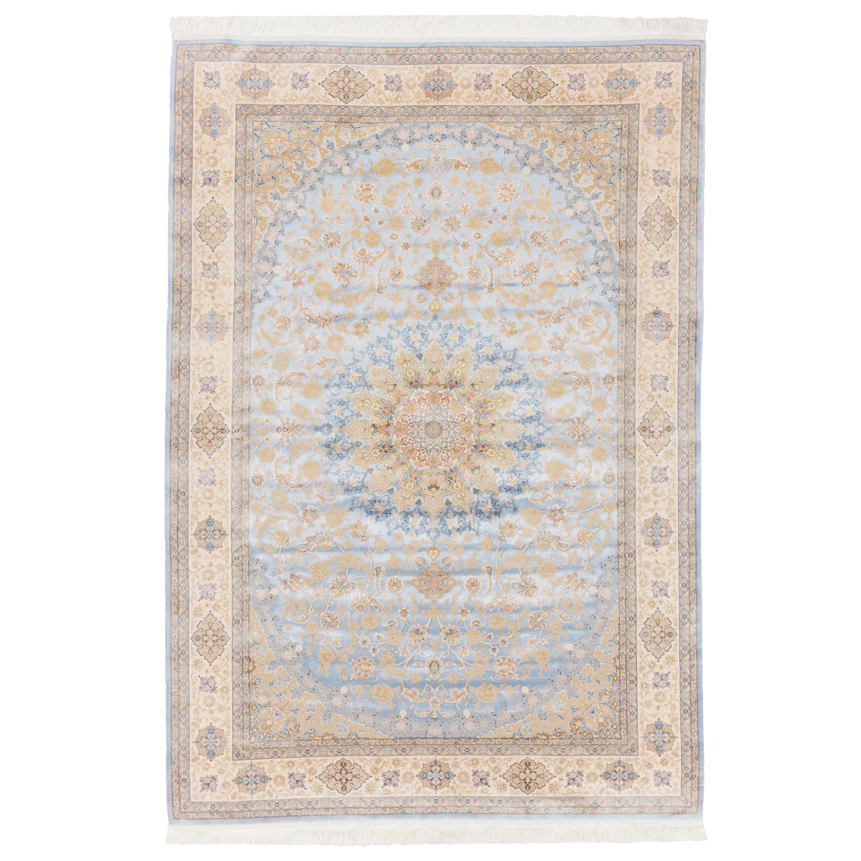 Machine-made Rug, Flowers & Leaves Medallion & Corner, Acrylic & Bamboo Silk, SPU 200180