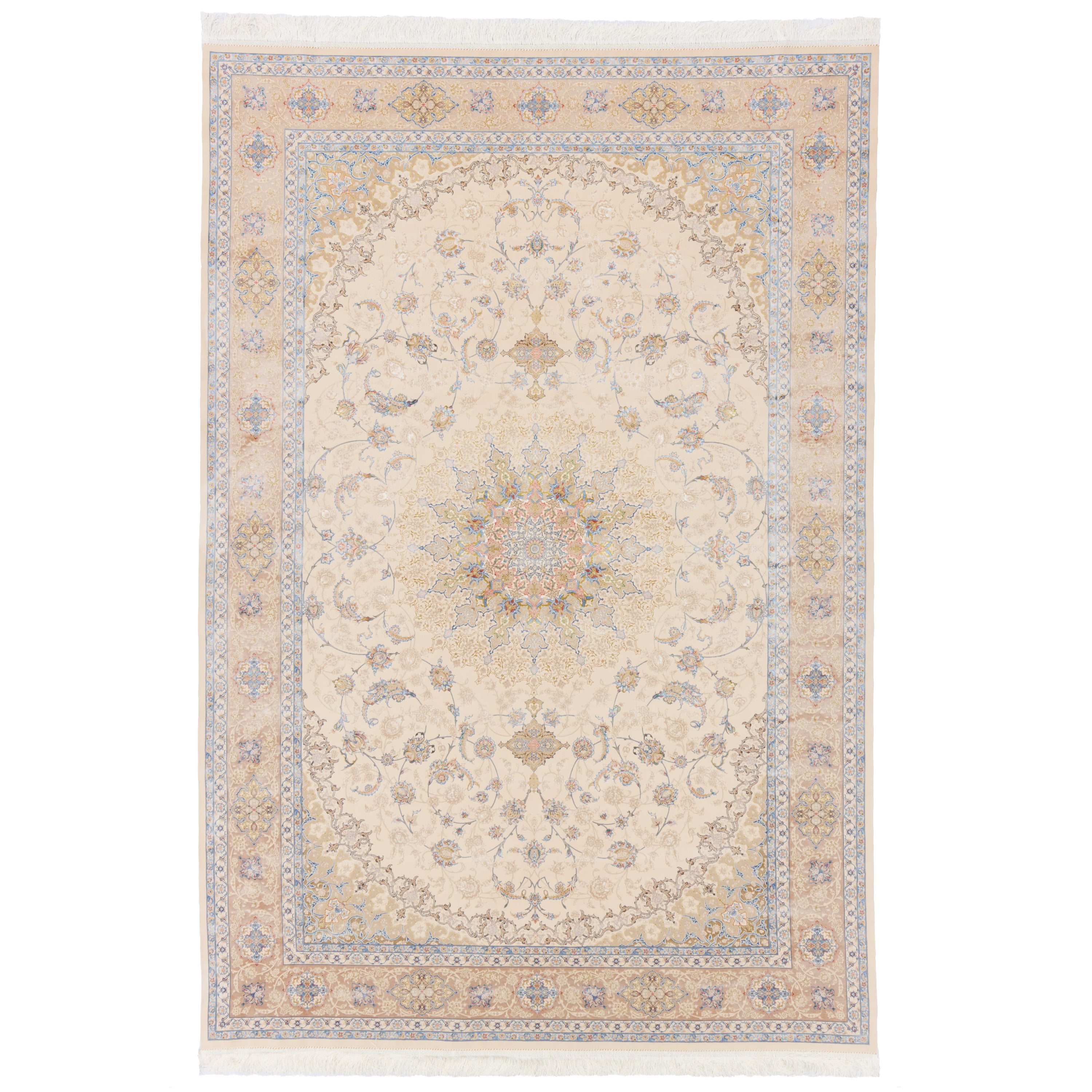 Machine-made Rug, Flowers & Leaves Medallion & Corner, Acrylic & Bamboo Silk, SPU 200180
