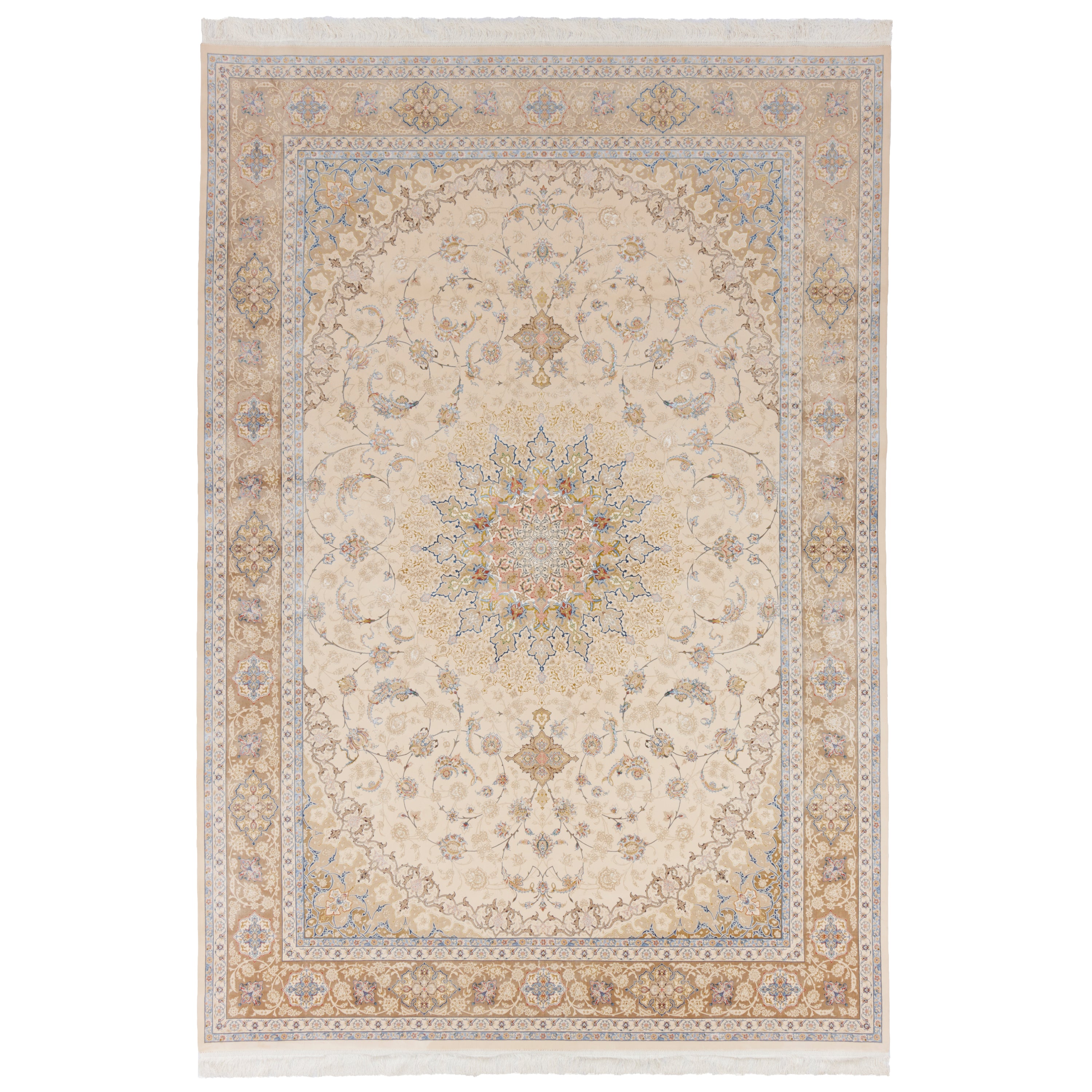 Machine-made Rug, Flowers & Leaves Medallion & Corner, Acrylic & Bamboo Silk, SPU 200180