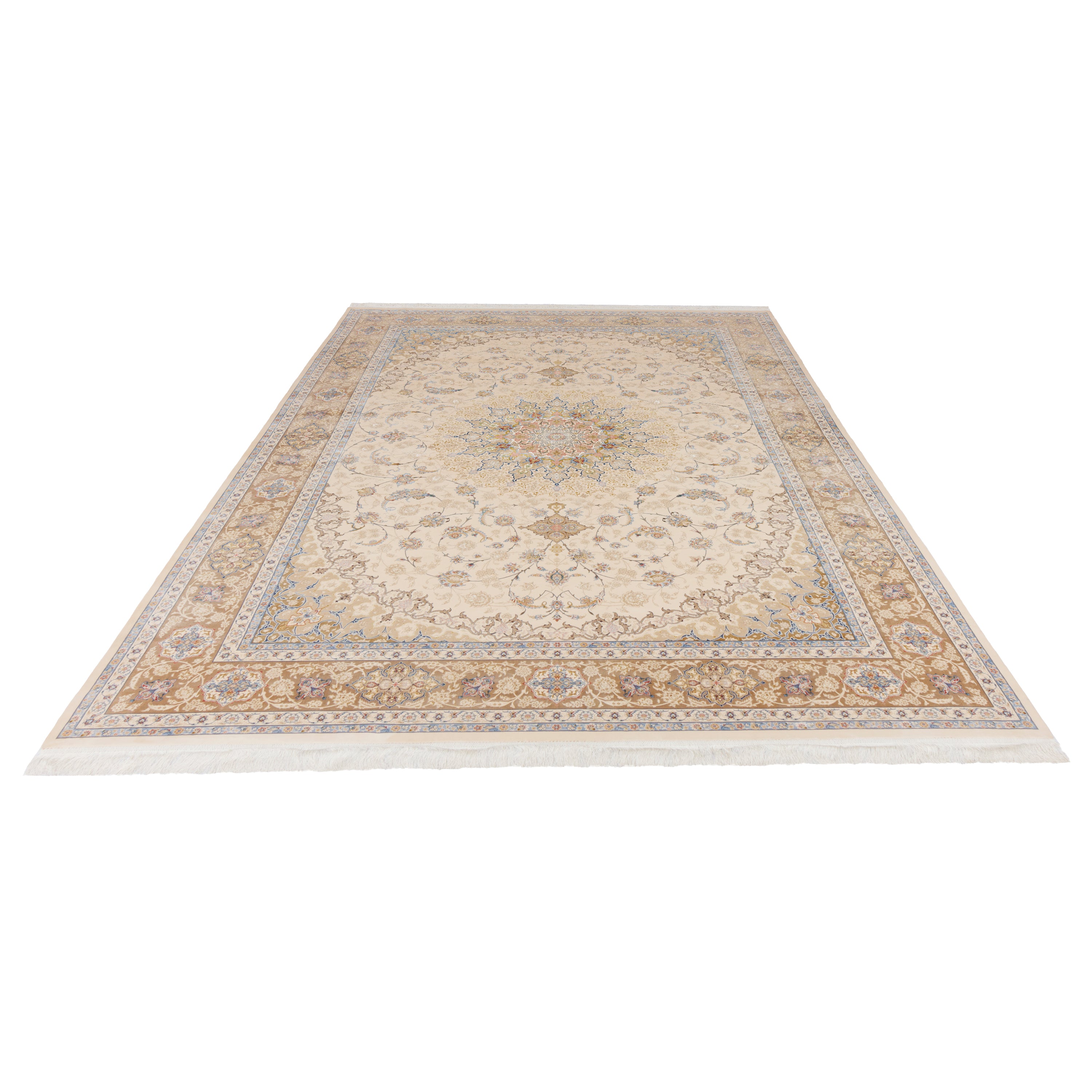 Machine-made Rug, Flowers & Leaves Medallion & Corner, Acrylic & Bamboo Silk, SPU 200180