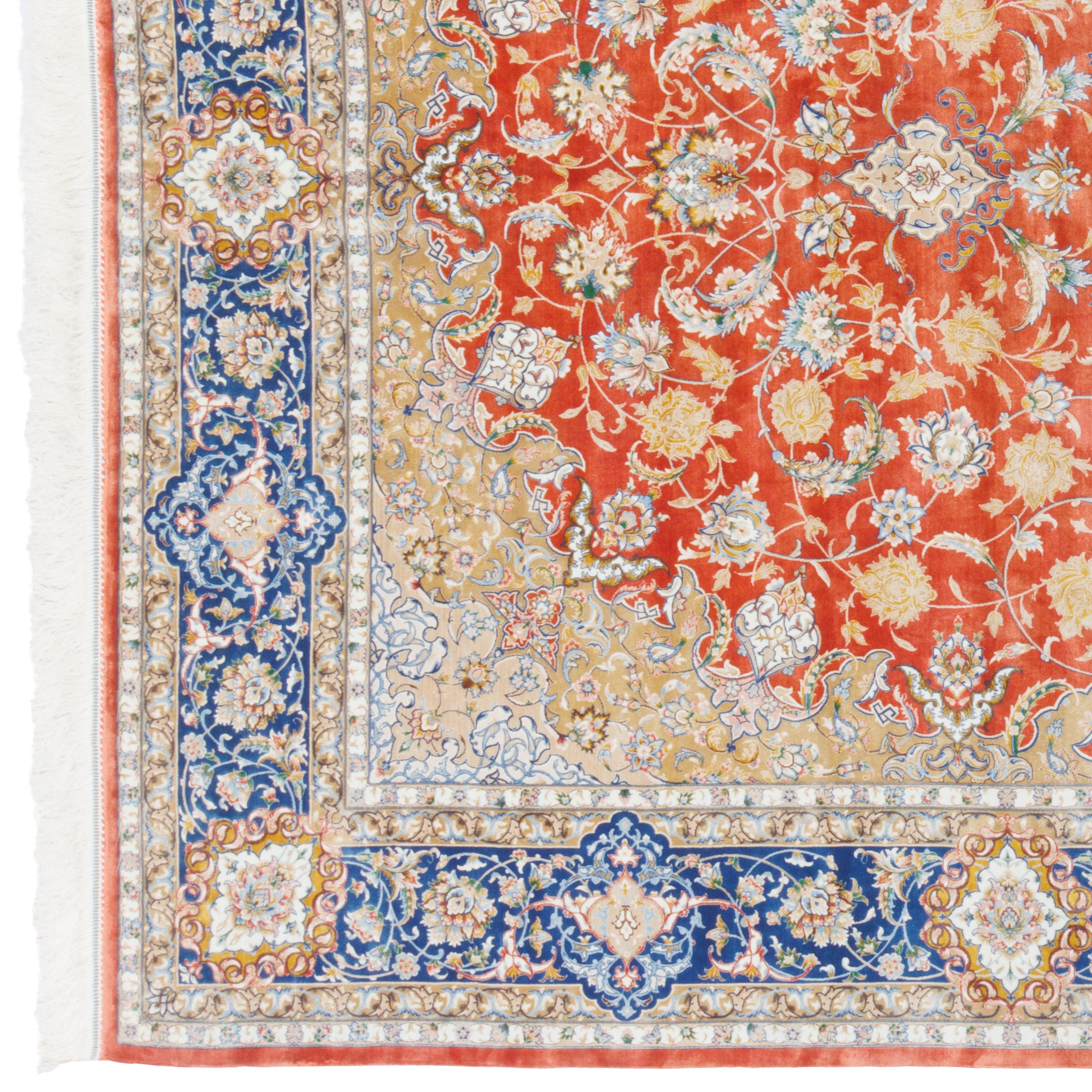 Machine-made Rug, Flowers & Leaves Medallion & Corner, Acrylic & Bamboo Silk, SPU 200181