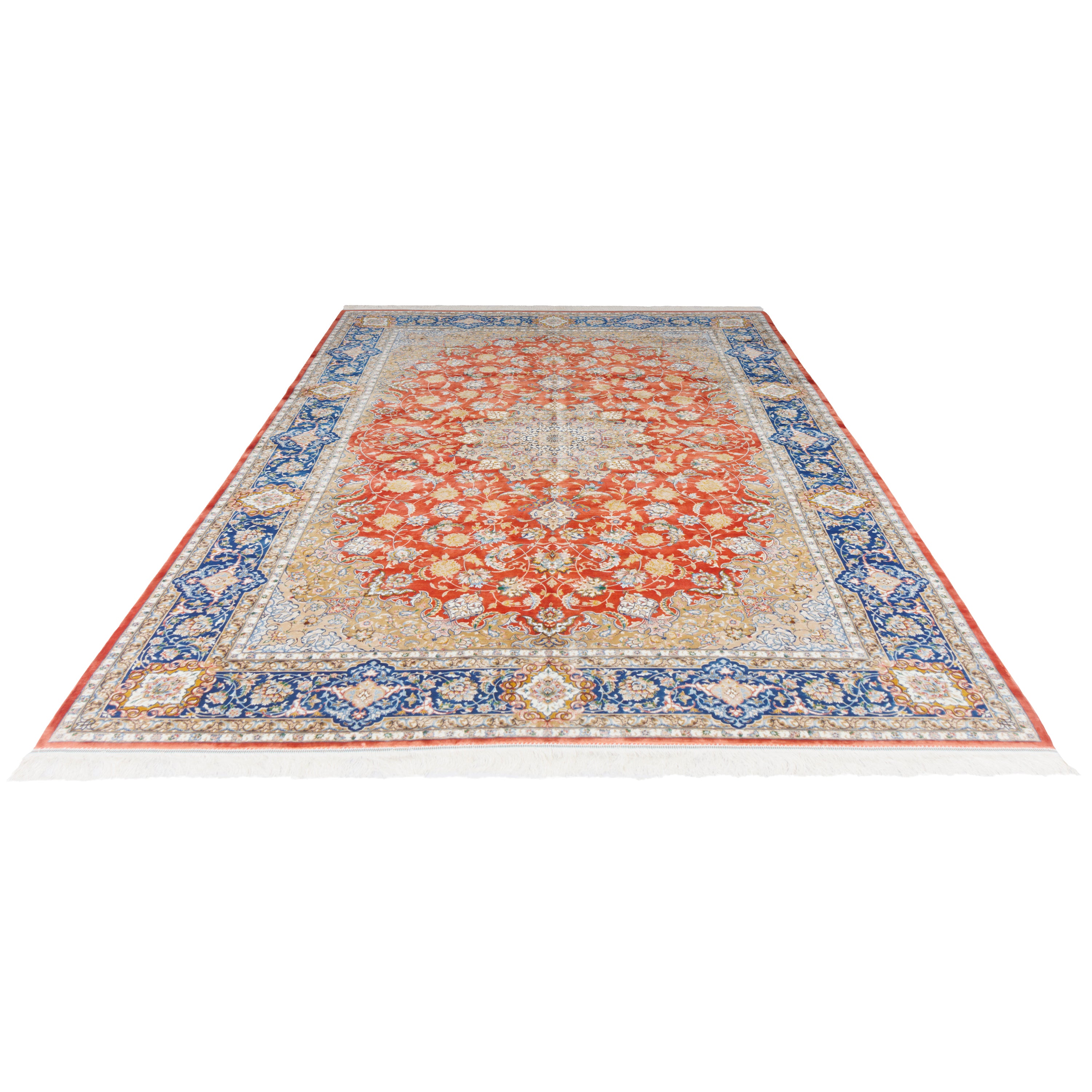 Machine-made Rug, Flowers & Leaves Medallion & Corner, Acrylic & Bamboo Silk, SPU 200181