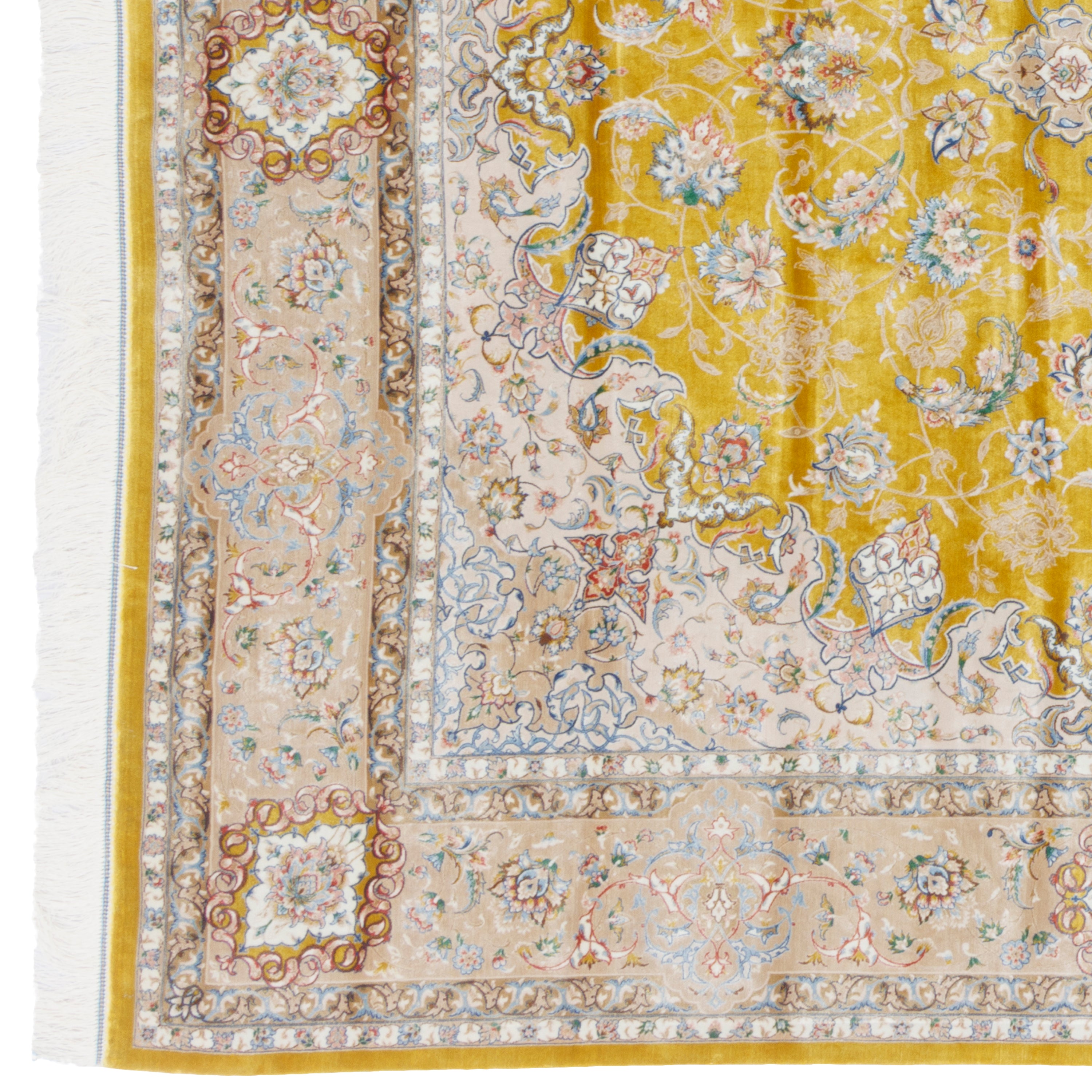 Machine-made Rug, Flowers & Leaves Medallion & Corner, Acrylic & Bamboo Silk, SPU 200181