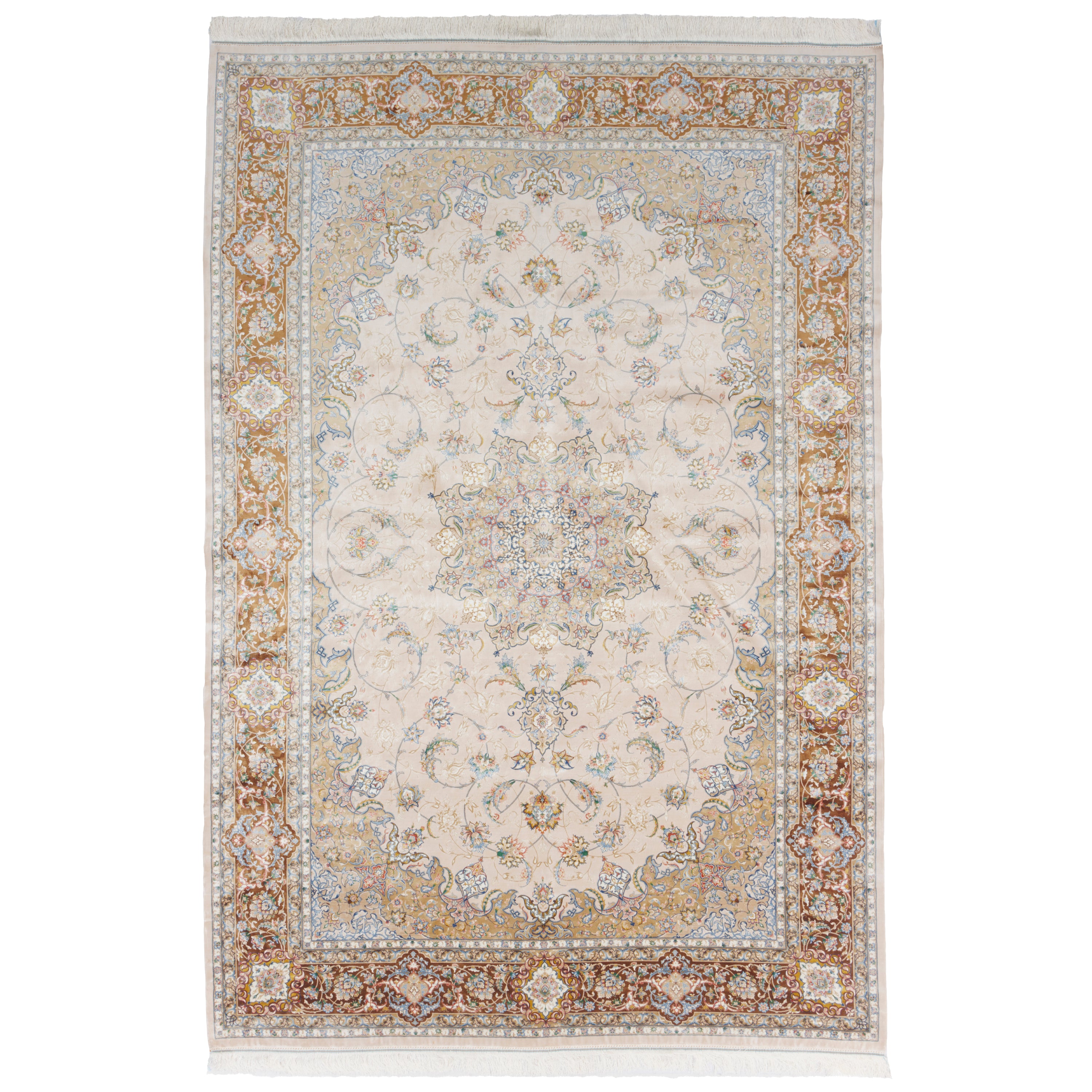 Machine-made Rug, Flowers & Leaves Medallion & Corner, Acrylic & Bamboo Silk, SPU 200181
