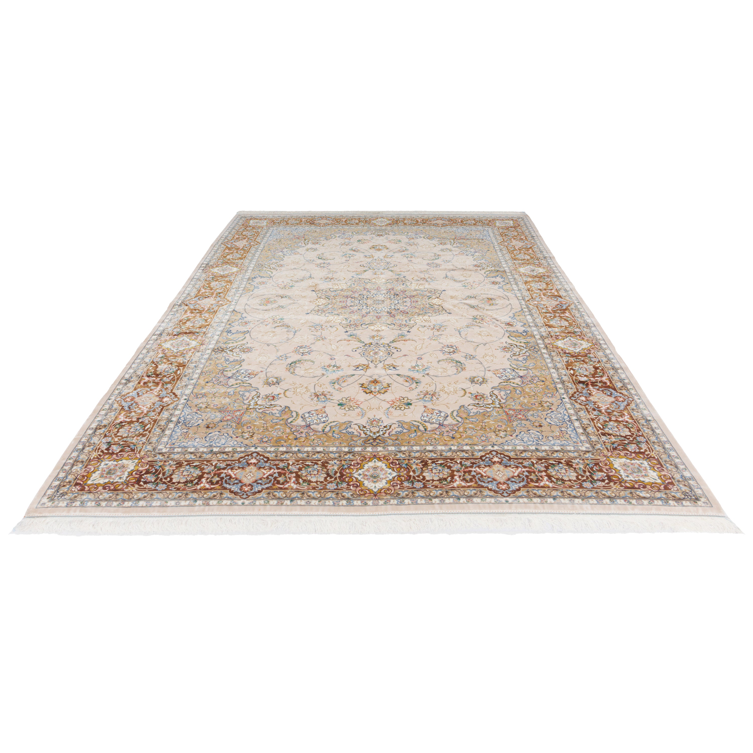Machine-made Rug, Flowers & Leaves Medallion & Corner, Acrylic & Bamboo Silk, SPU 200181