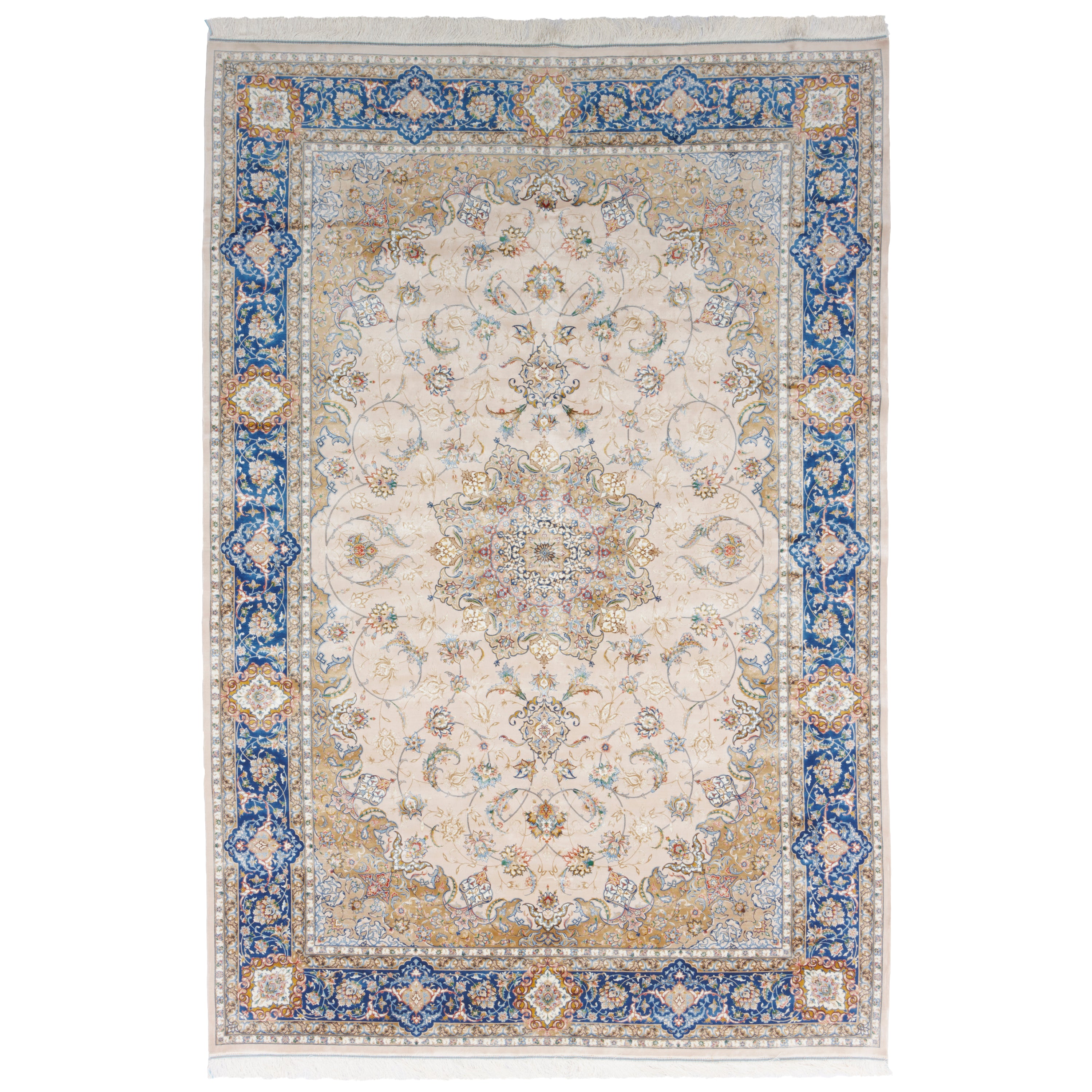 Machine-made Rug, Flowers & Leaves Medallion & Corner, Acrylic & Bamboo Silk, SPU 200181