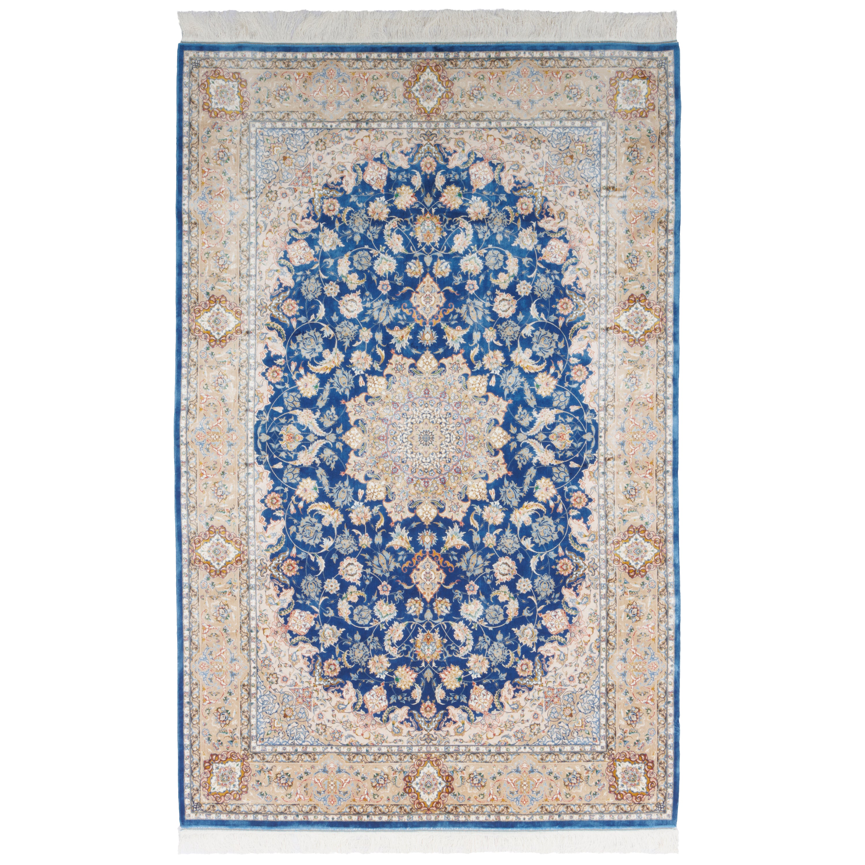 Machine-made Rug, Flowers & Leaves Medallion & Corner, Acrylic & Bamboo Silk, SPU 200181