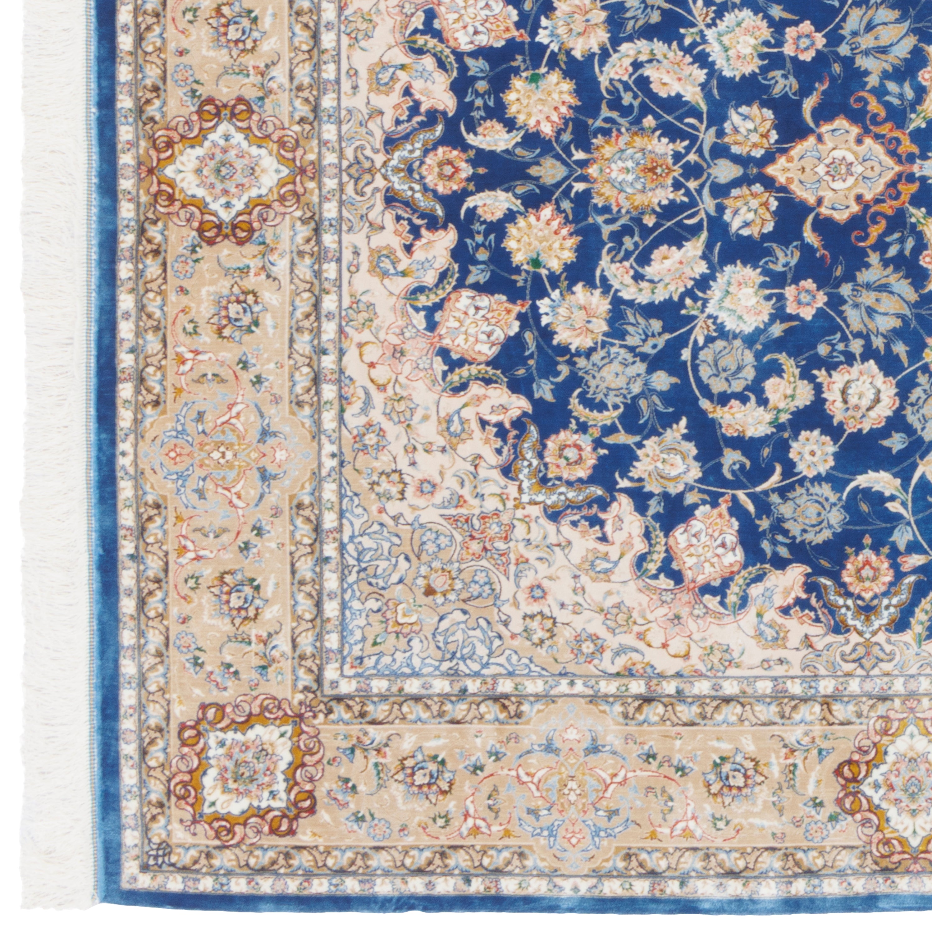 Machine-made Rug, Flowers & Leaves Medallion & Corner, Acrylic & Bamboo Silk, SPU 200181