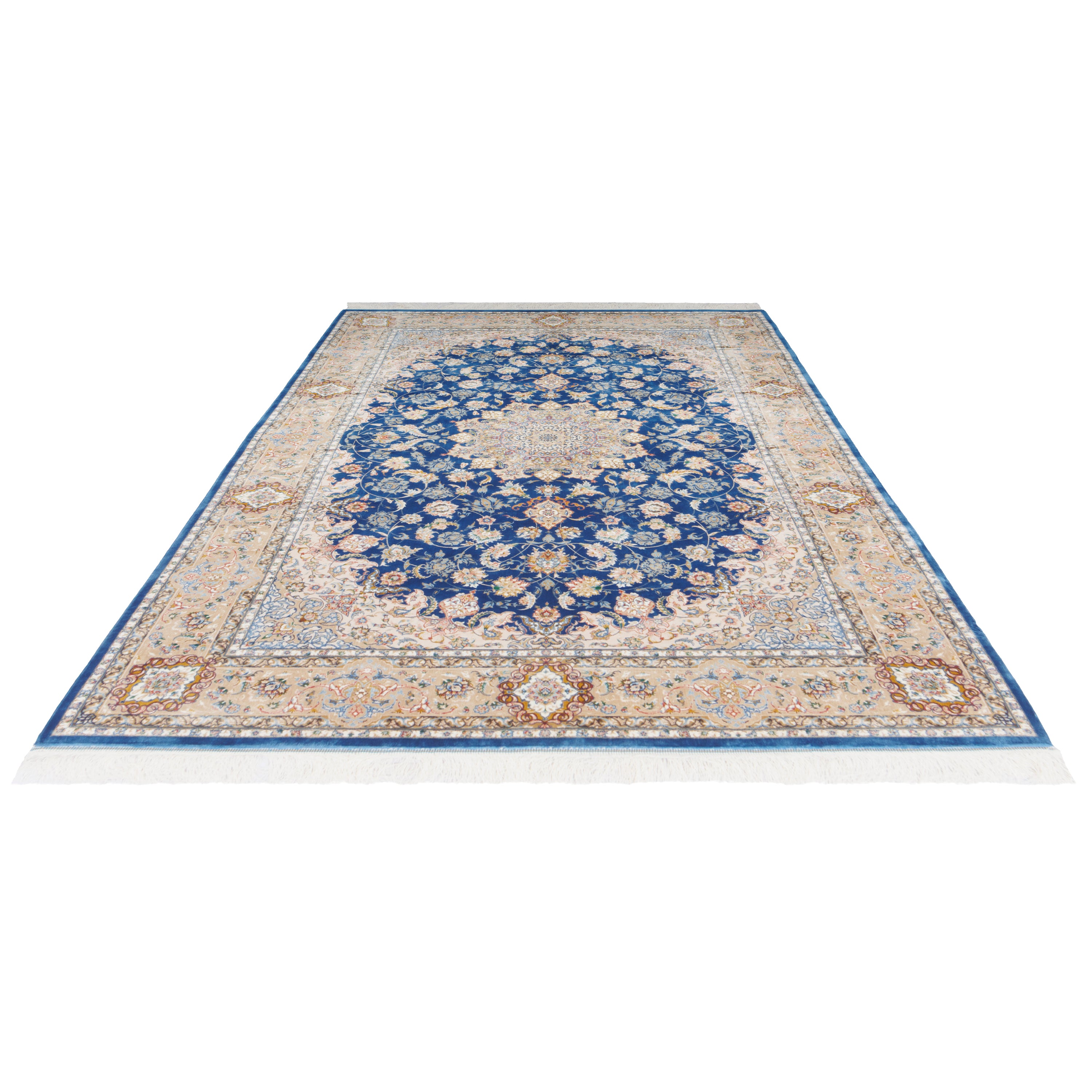 Machine-made Rug, Flowers & Leaves Medallion & Corner, Acrylic & Bamboo Silk, SPU 200181