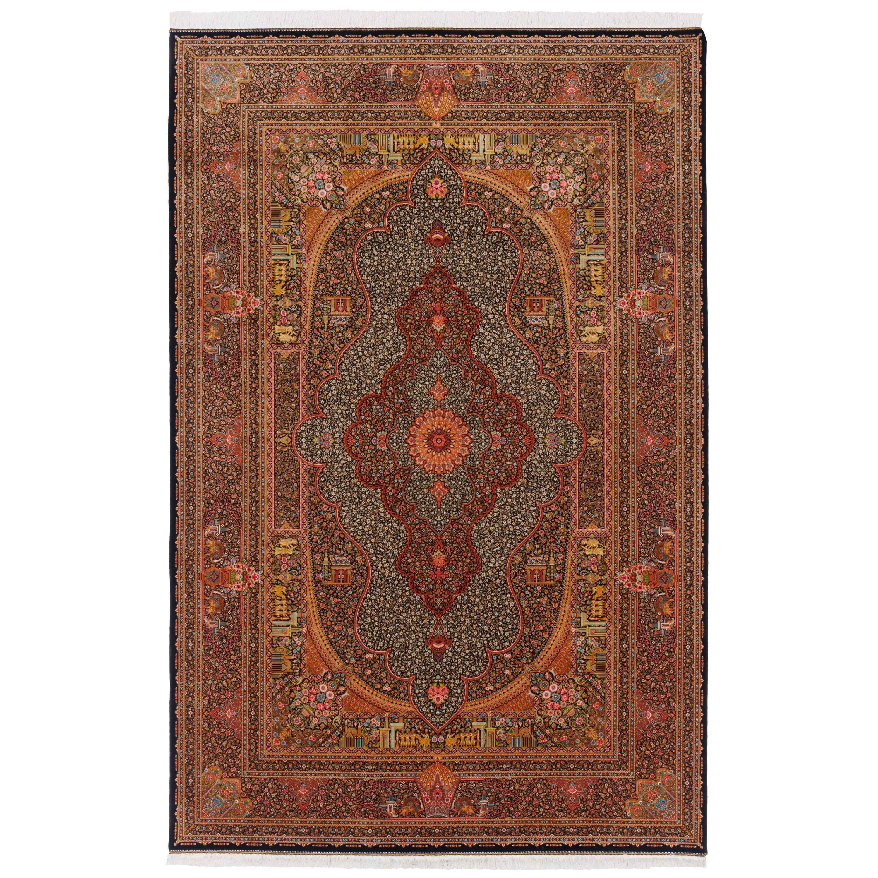 Machine-made Rug, Flowers & Leaves Medallion & Corner, Bamboo Silk, SPU 800212
