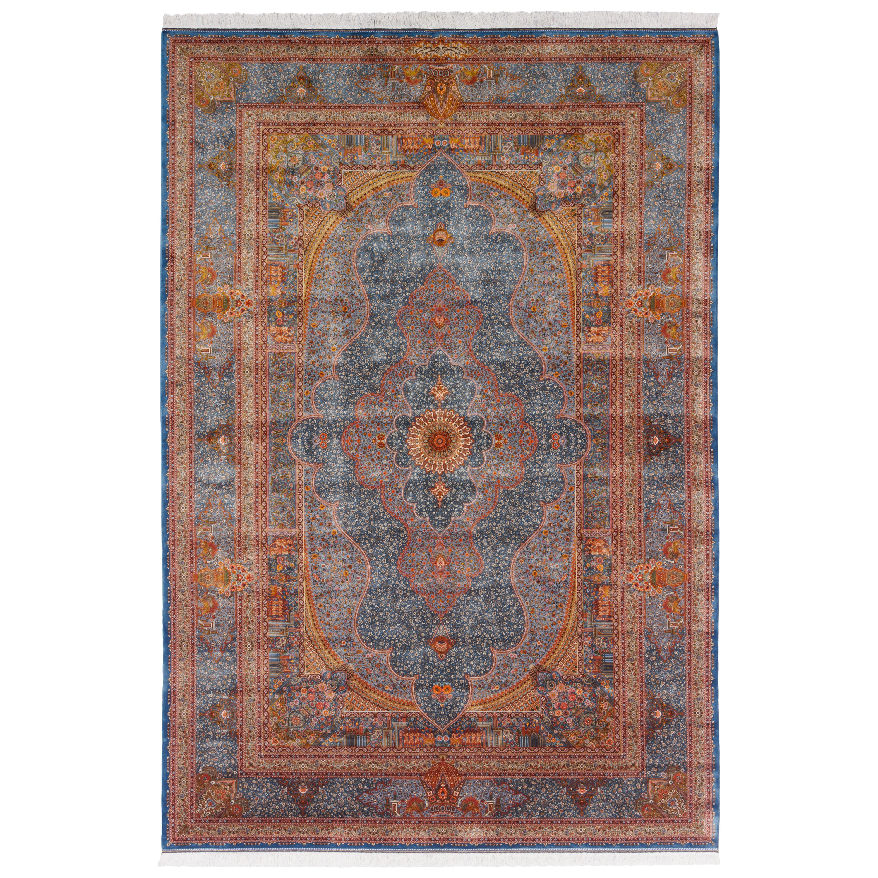 Machine-made Rug, Flowers & Leaves Medallion & Corner, Bamboo Silk, SPU 800212