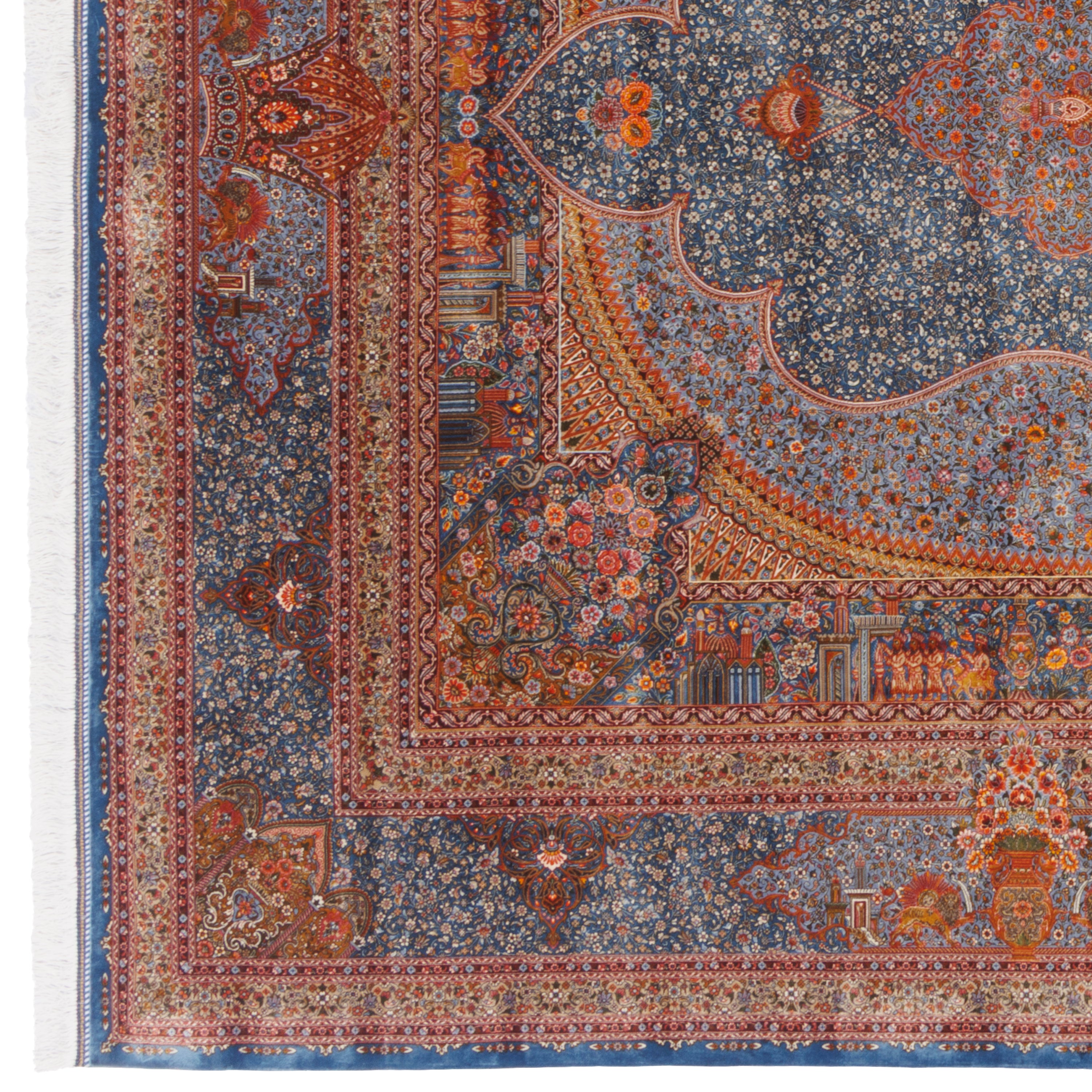 Machine-made Rug, Flowers & Leaves Medallion & Corner, Bamboo Silk, SPU 800212