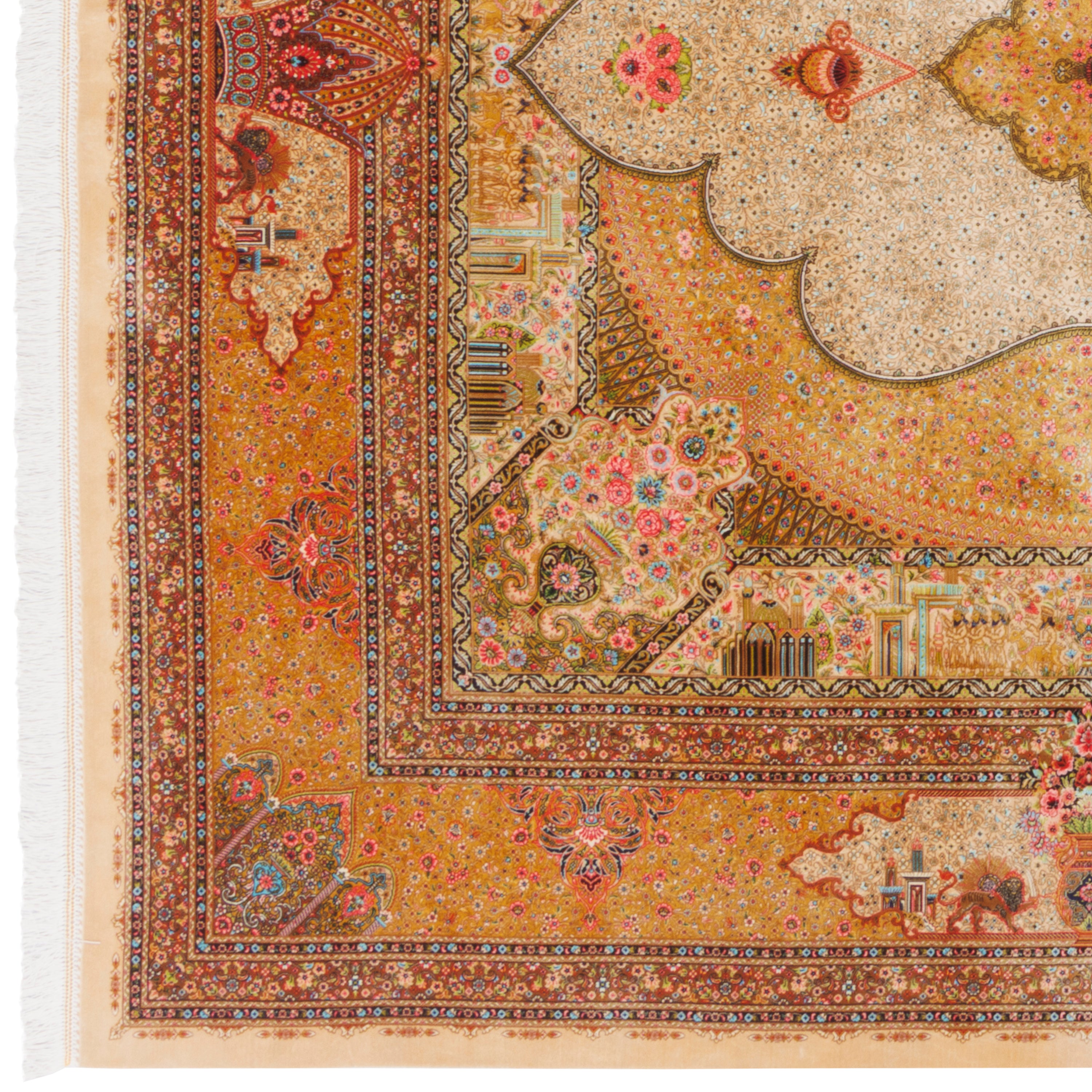 Machine-made Rug, Flowers & Leaves Medallion & Corner, Bamboo Silk, SPU 800212