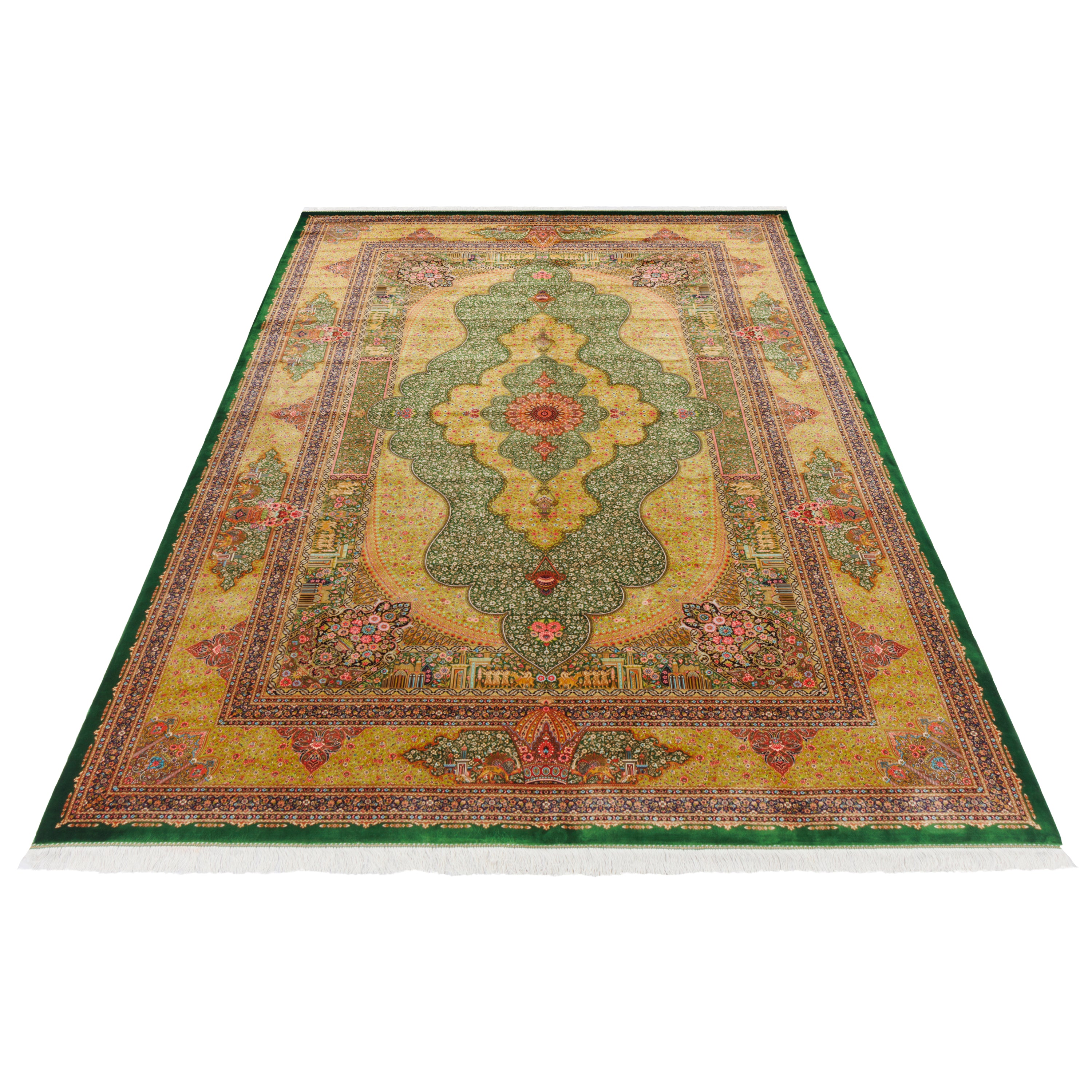 Machine-made Rug, Flowers & Leaves Medallion & Corner, Bamboo Silk, SPU 800212