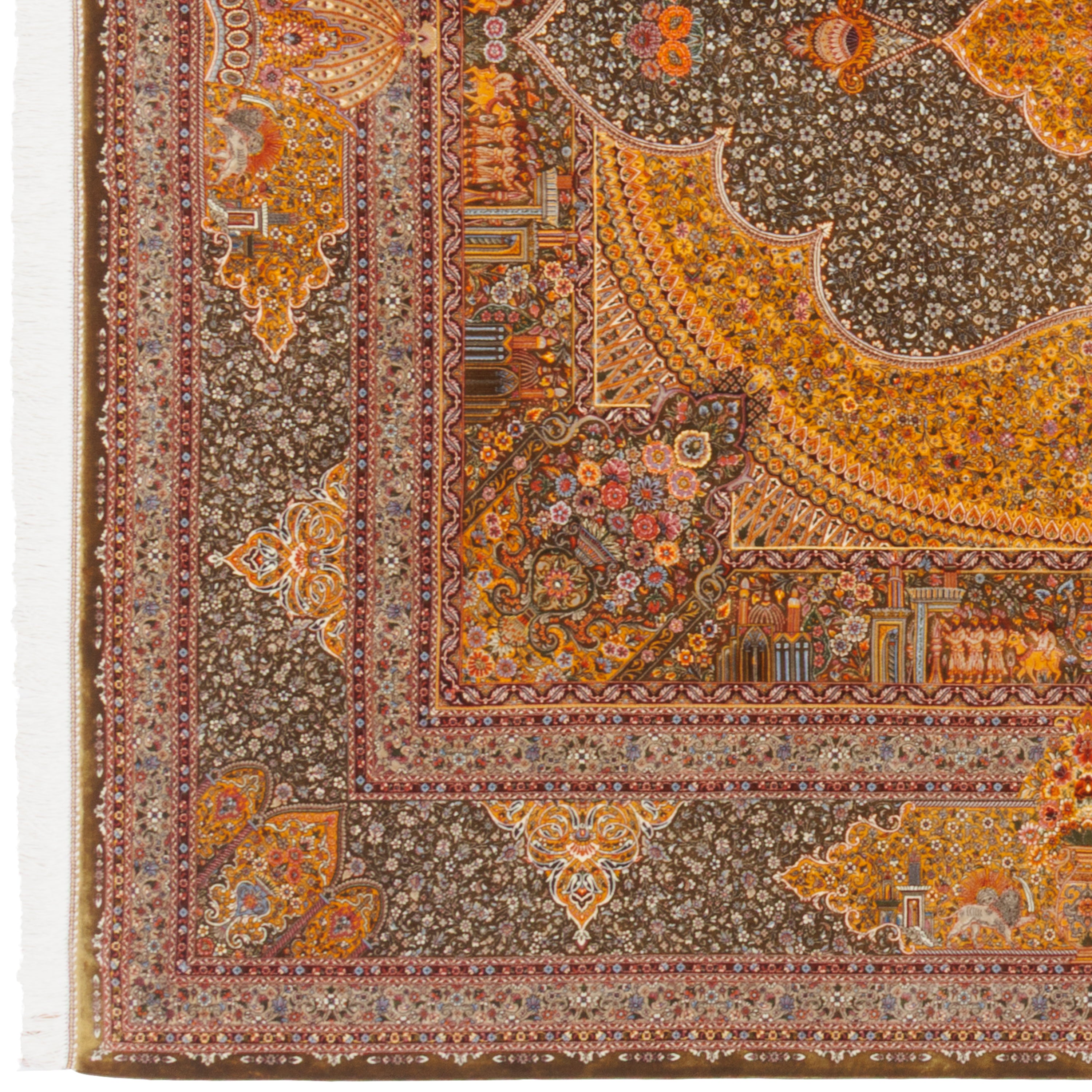 Machine-made Rug, Flowers & Leaves Medallion & Corner, Bamboo Silk, SPU 800212