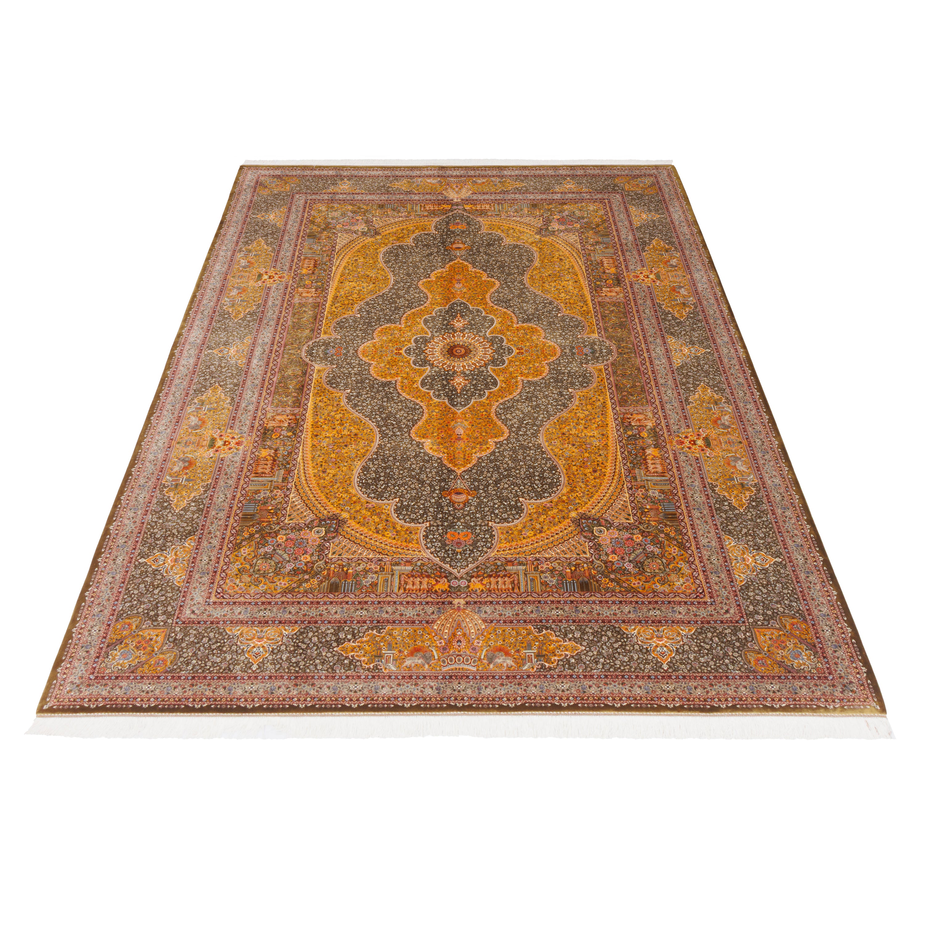 Machine-made Rug, Flowers & Leaves Medallion & Corner, Bamboo Silk, SPU 800212