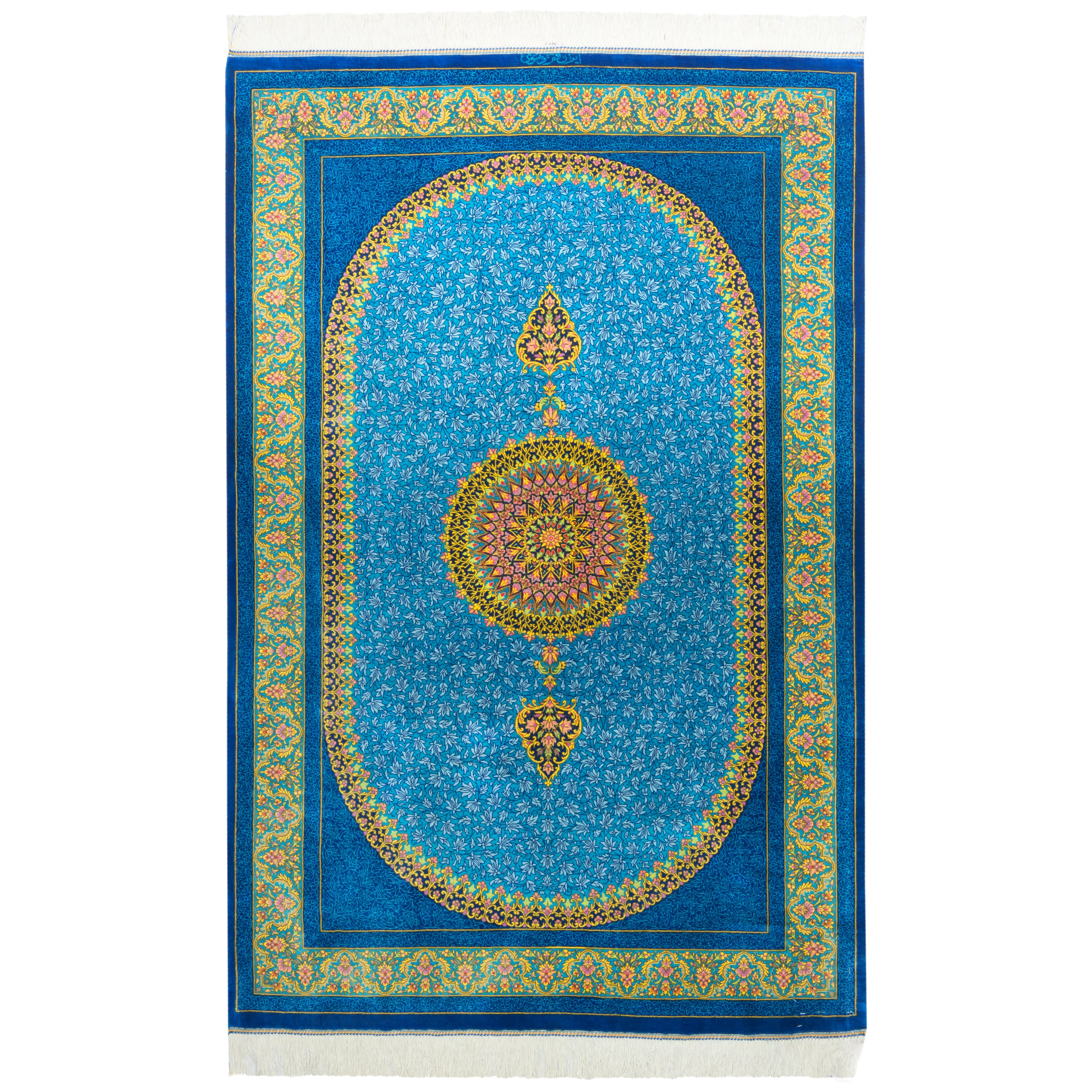 Qom Handmade Carpet — Toranj-dar | Full Silk | 100 × 150 cm | SKU 10100174