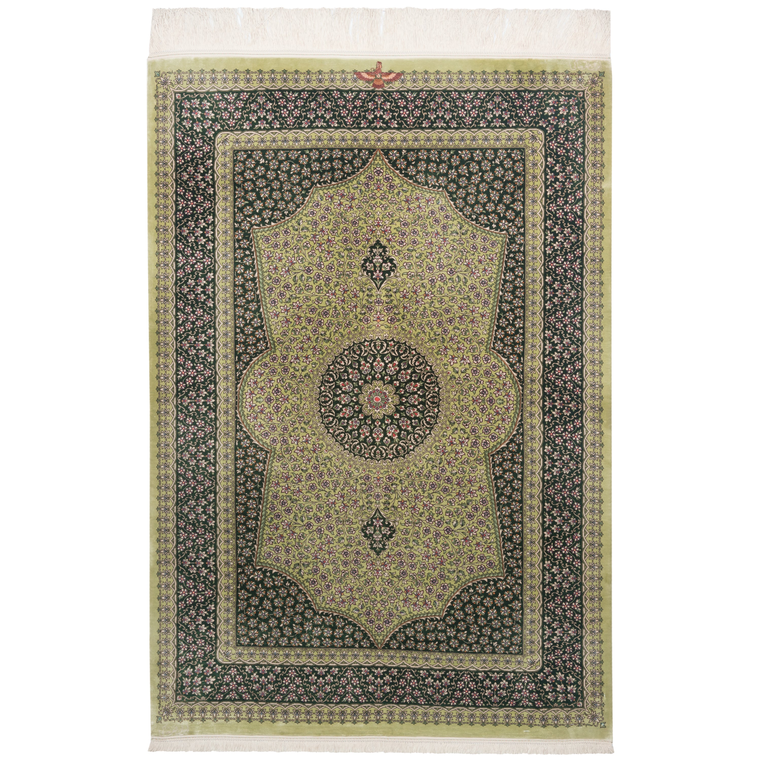 Qom Handmade Carpet — Toranj-dar | Full Silk | 100 × 145 cm | SKU 10100181