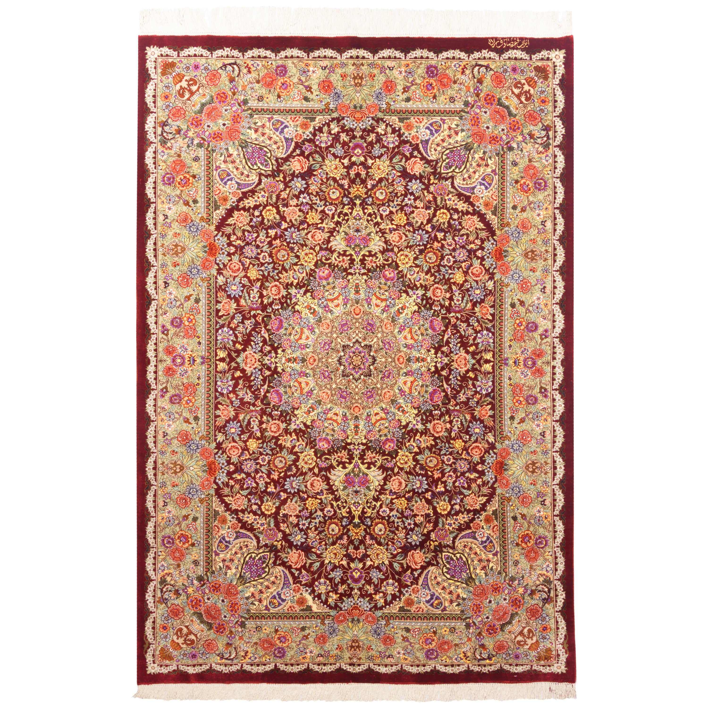 Qom Handmade Carpet — Lachak Toranj | Full Silk | 100 × 150 cm | SKU 10100170