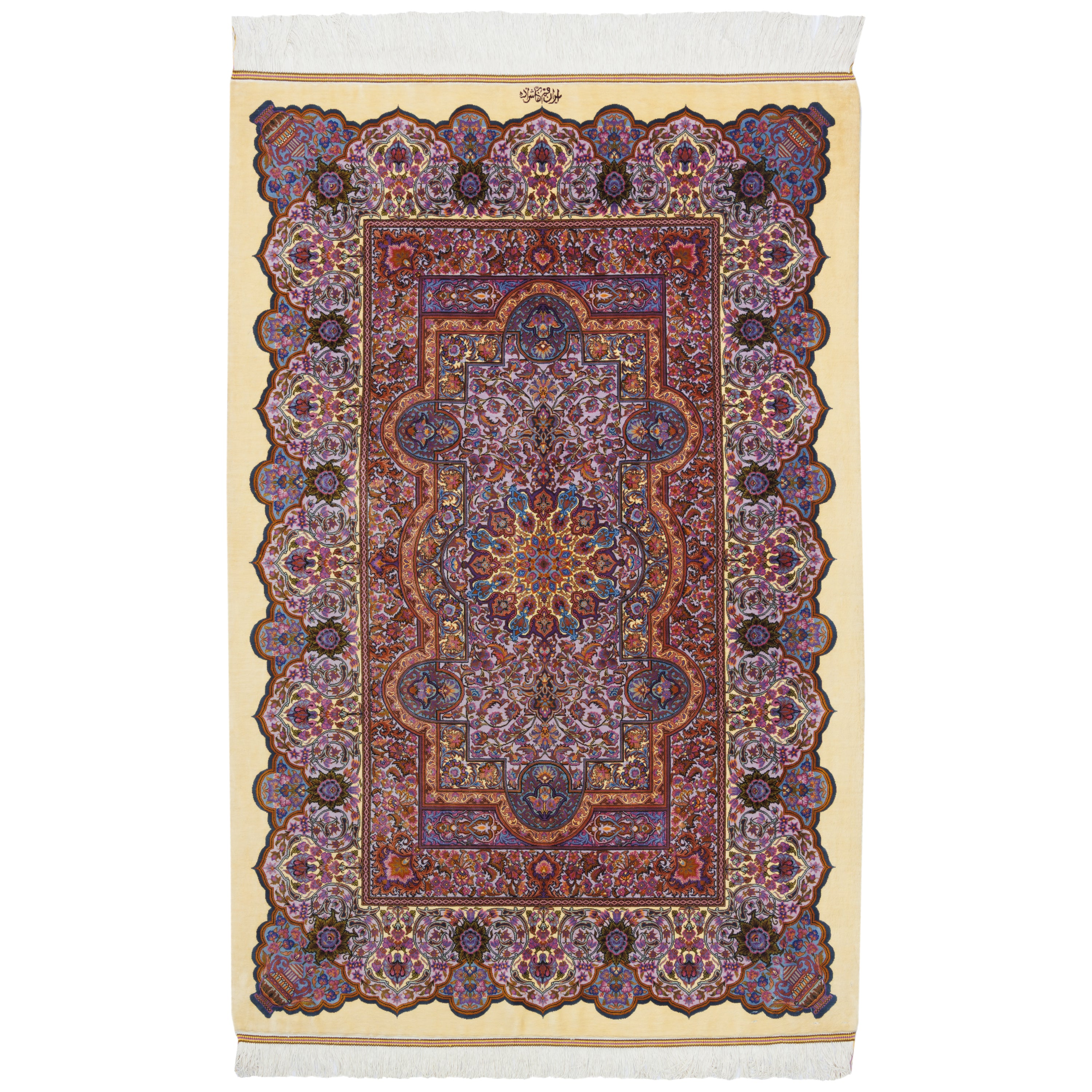 Qom Handmade Carpet — Toranj-dar | Full Silk | 100 × 151 cm | SKU 10100187
