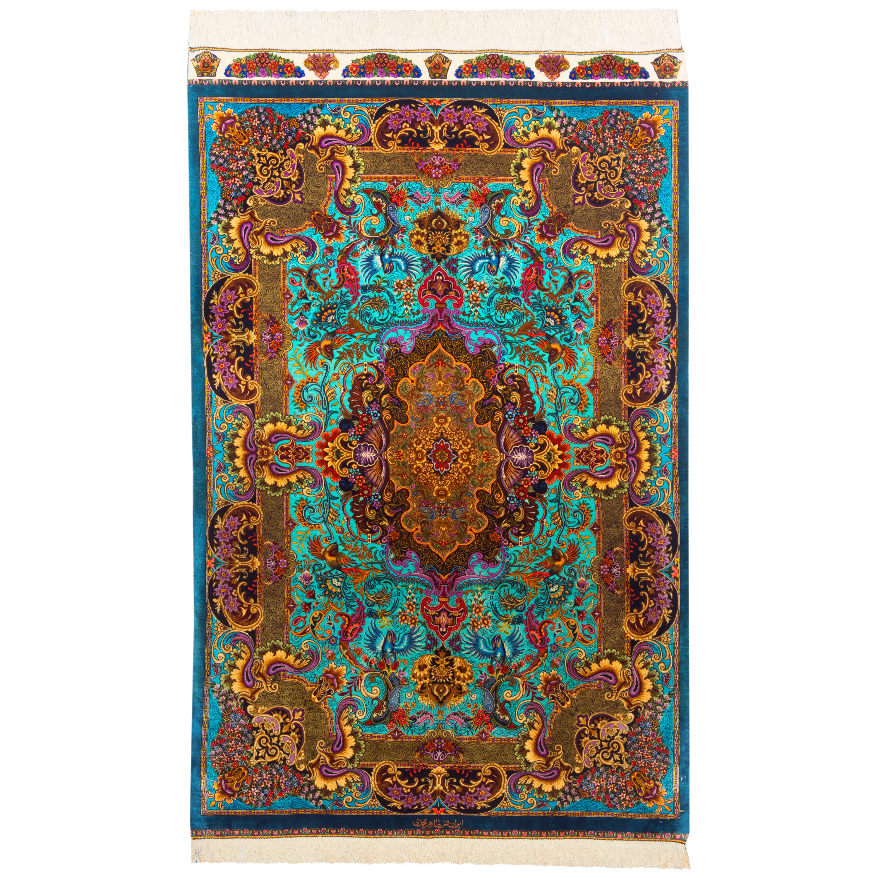 Qom Handmade Carpet — Lachak Toranj | Full Silk | 100 × 150 cm | SKU 10100200