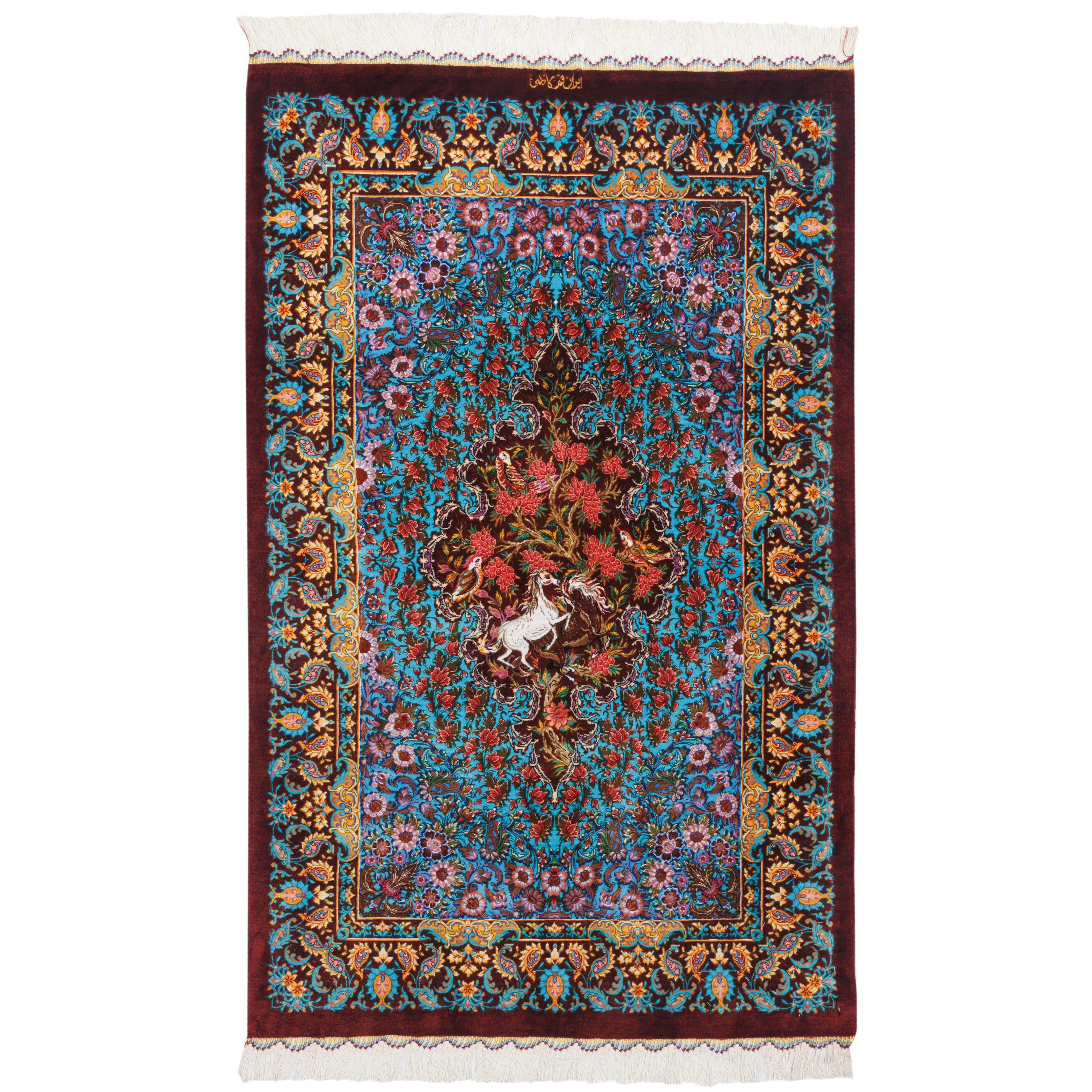 Qom Handmade Carpet — Lachak Toranj | Full Silk | 76 × 120 cm | SKU 10000217