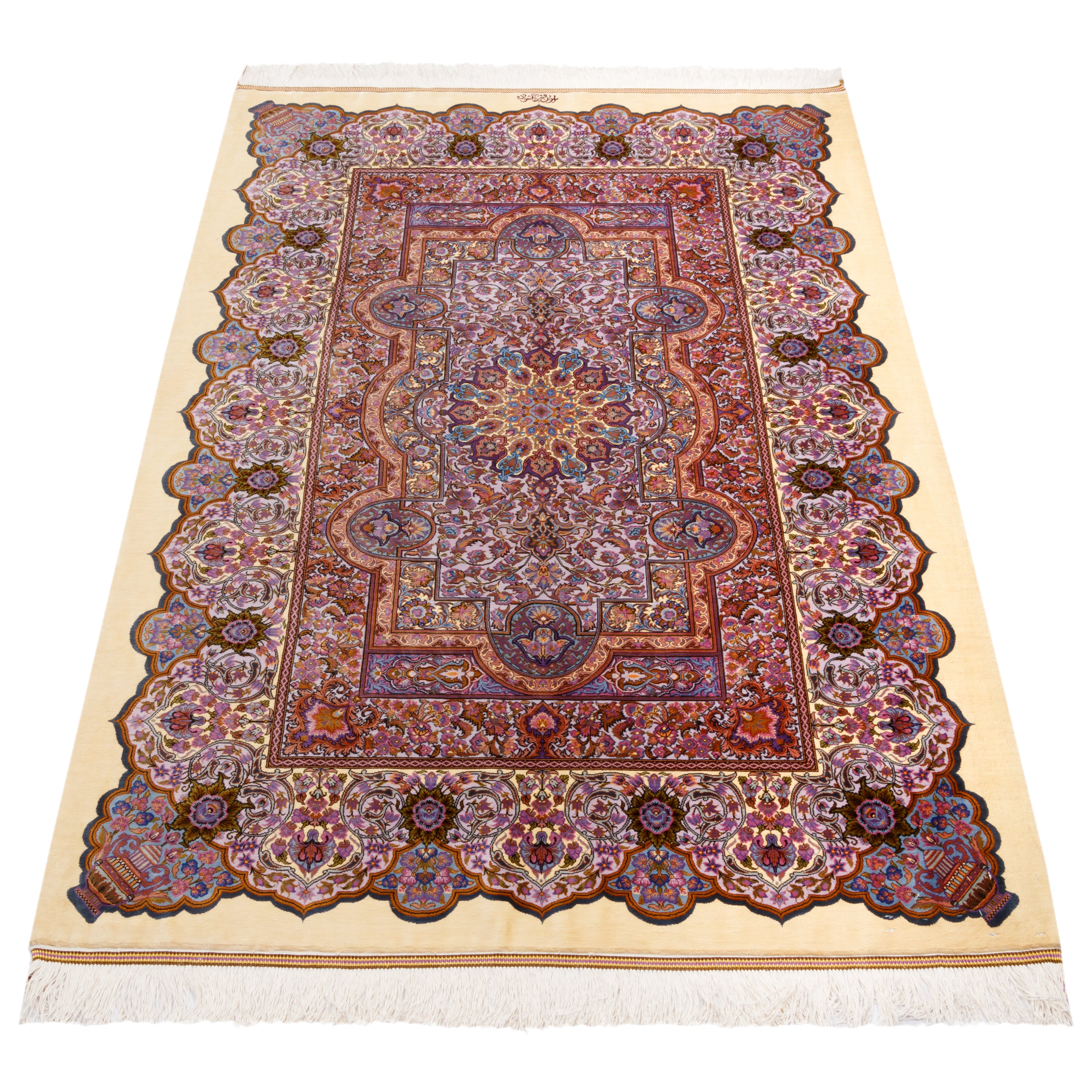 Qom Handmade Carpet — Toranj-dar | Full Silk | 100 × 151 cm | SKU 10100187