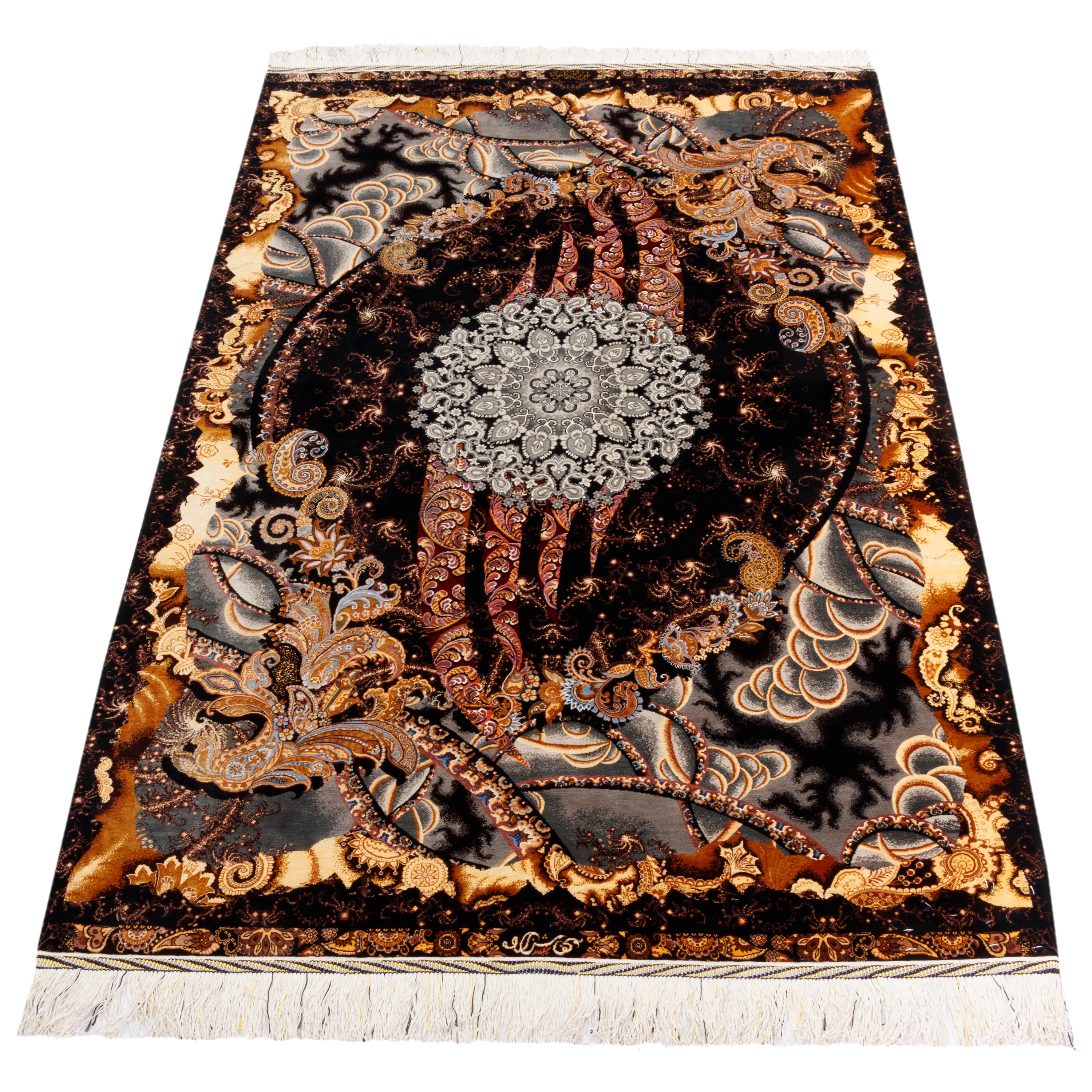 Qom Handmade Carpet — Toranj-dar | Full Silk | 105 × 162 cm | SKU 10100201
