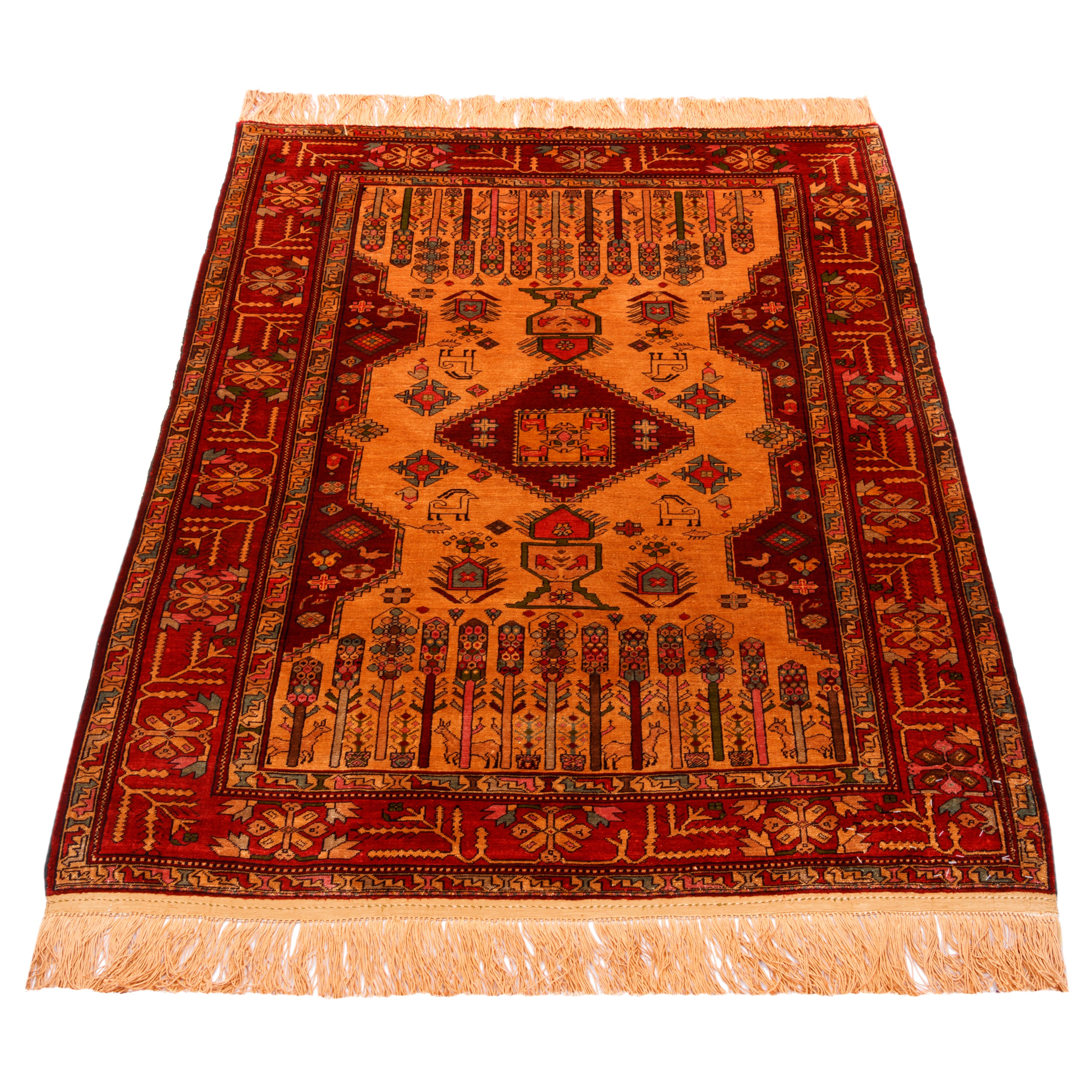 Sarakhs Handmade Carpet — Toranj-dar | Full Silk | 88 × 117 cm | SKU 10100218