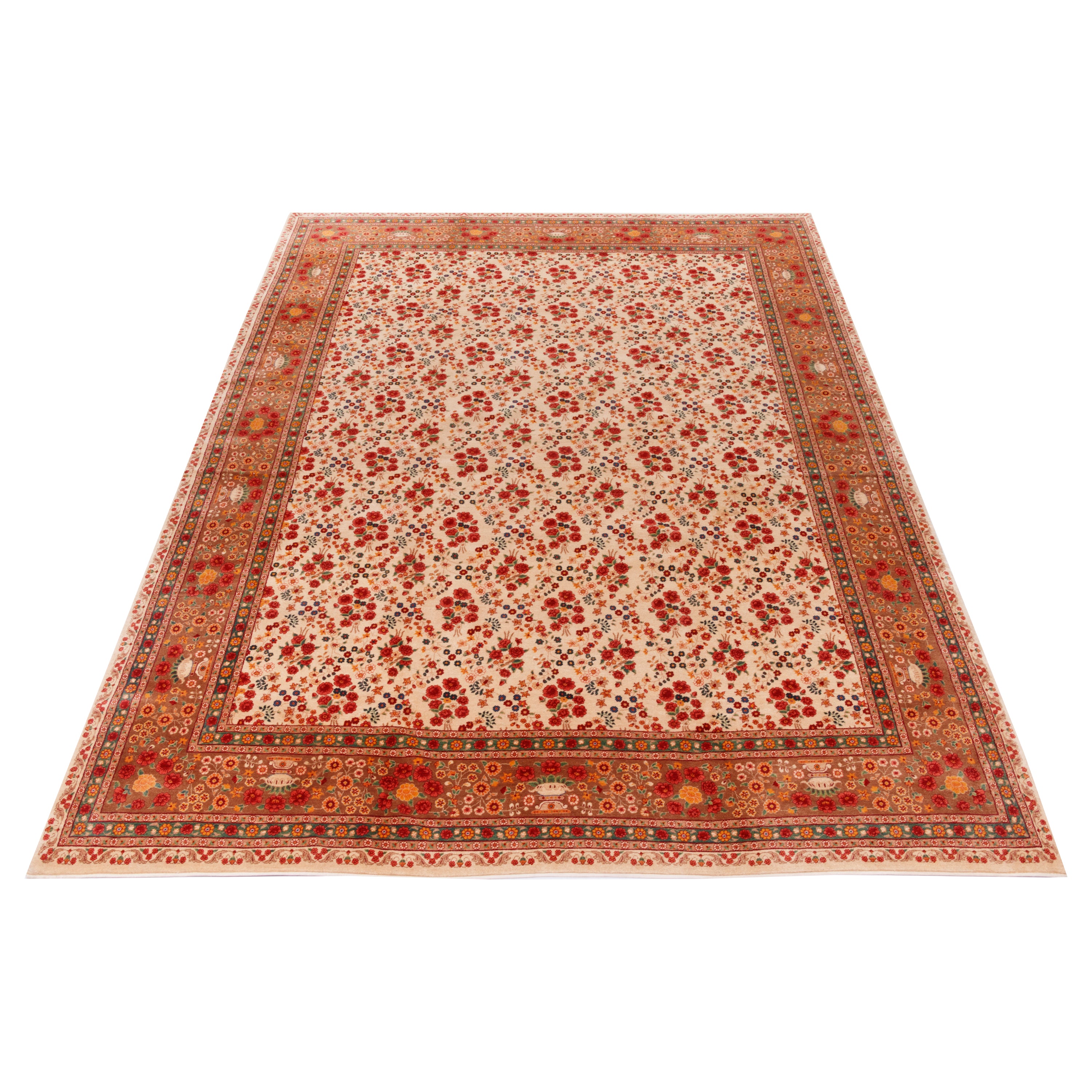Machine-made Rug, Flowers & Leaves Medallion & Corner, Polyester & Linen, SPU 400149