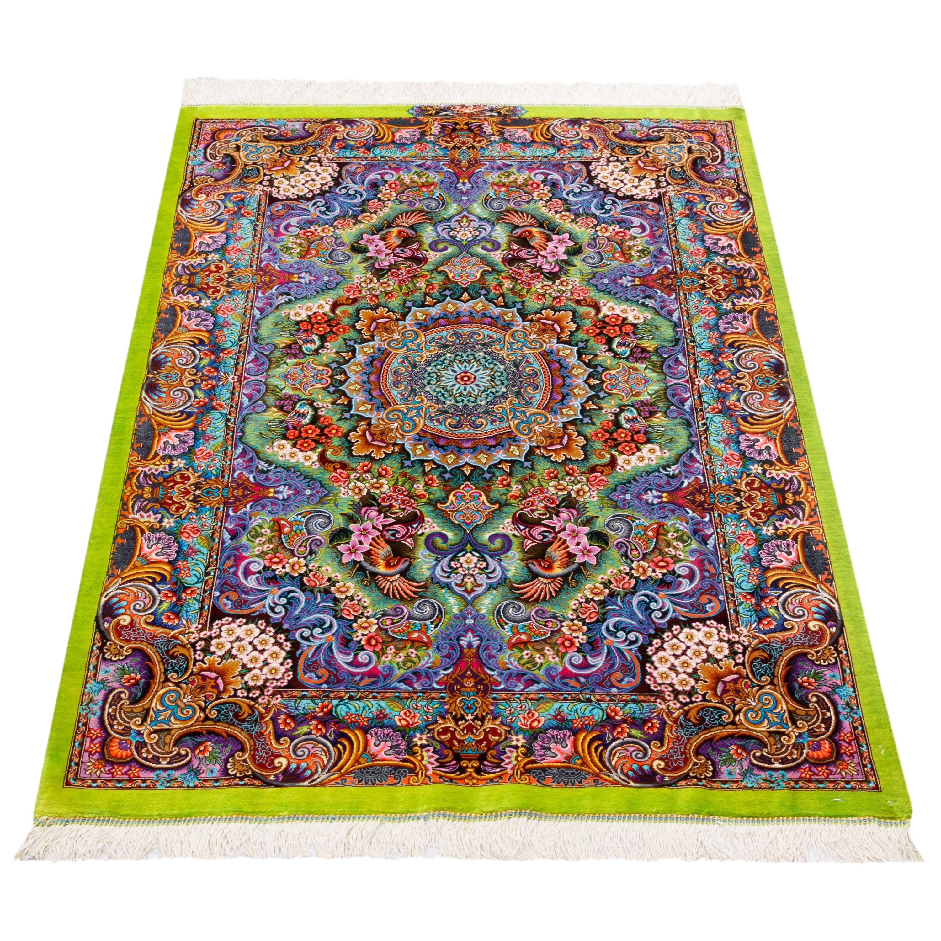 Qom Handmade Carpet — Lachak Toranj | Full Silk | 80 × 120 cm | SKU 10000232