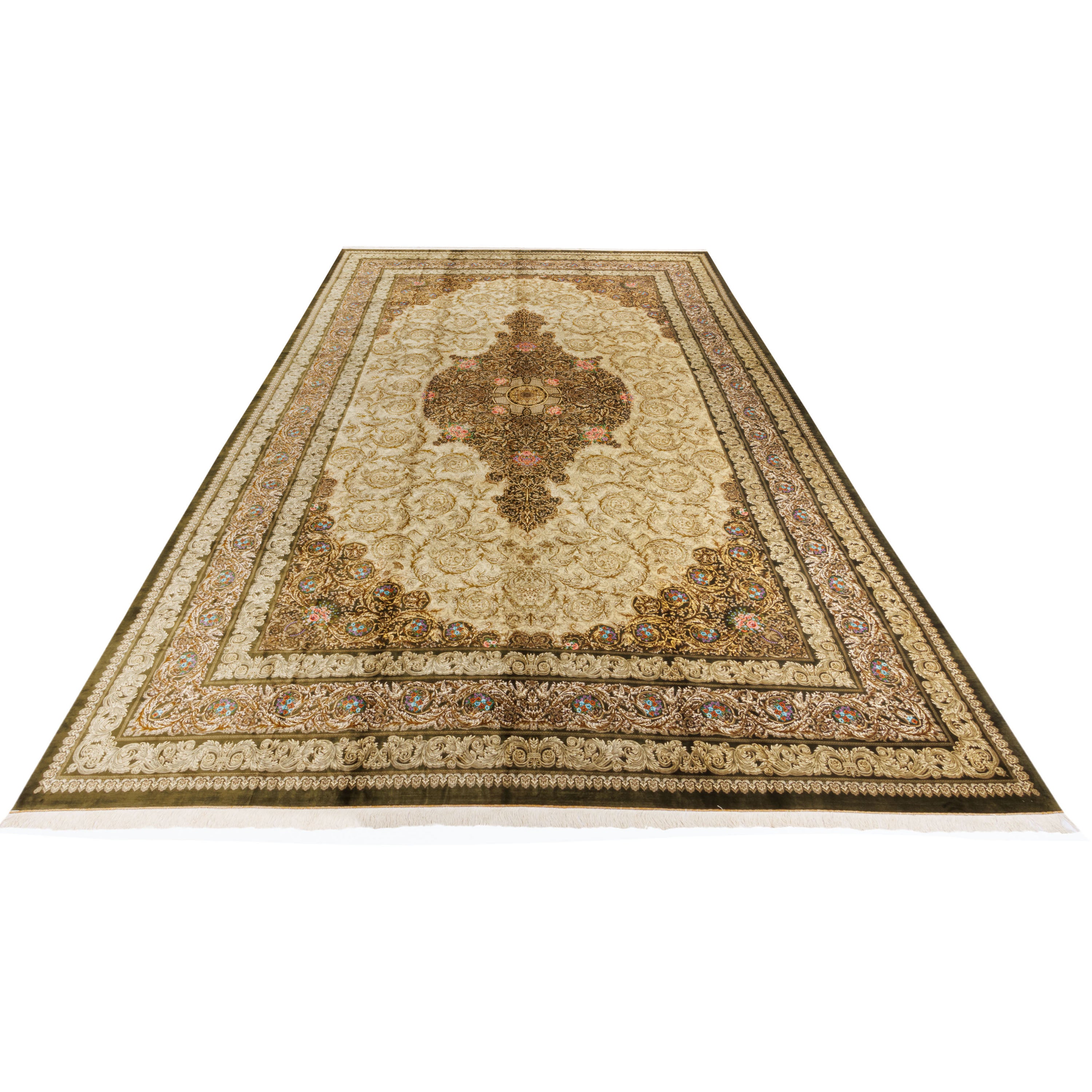 Qom Handmade Carpet — Lachak Toranj | Full Silk | 397 × 596 cm | SKU 12300739
