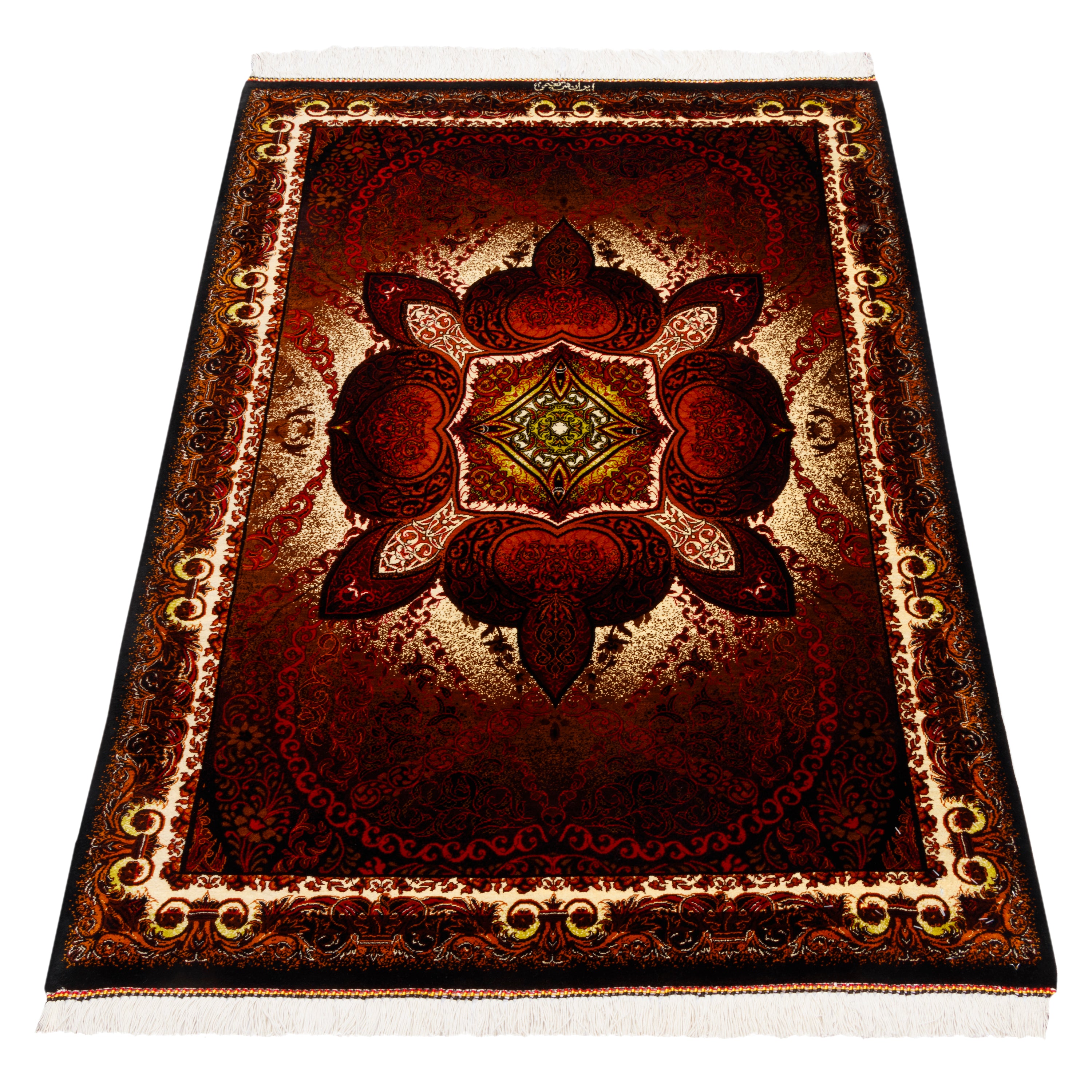 Qom Handmade Carpet — Toranj-dar | Full Silk | 78 × 127 cm | SKU 10100225