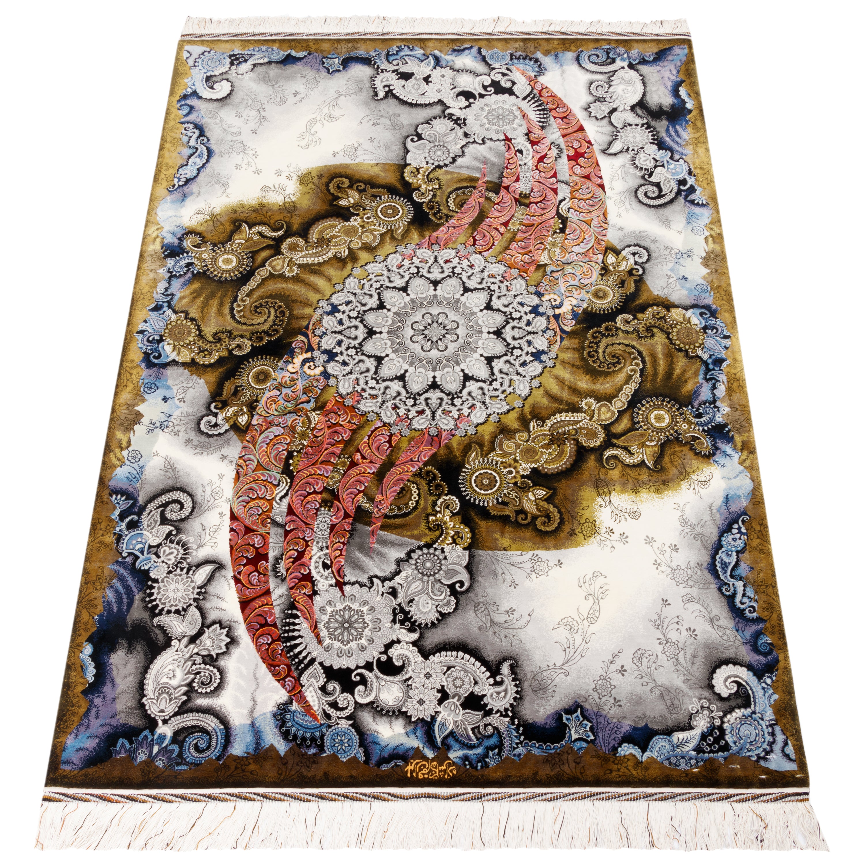 Qom Handmade Carpet — Toranj-dar | Full Silk | 101 × 151 cm | SKU 10100192