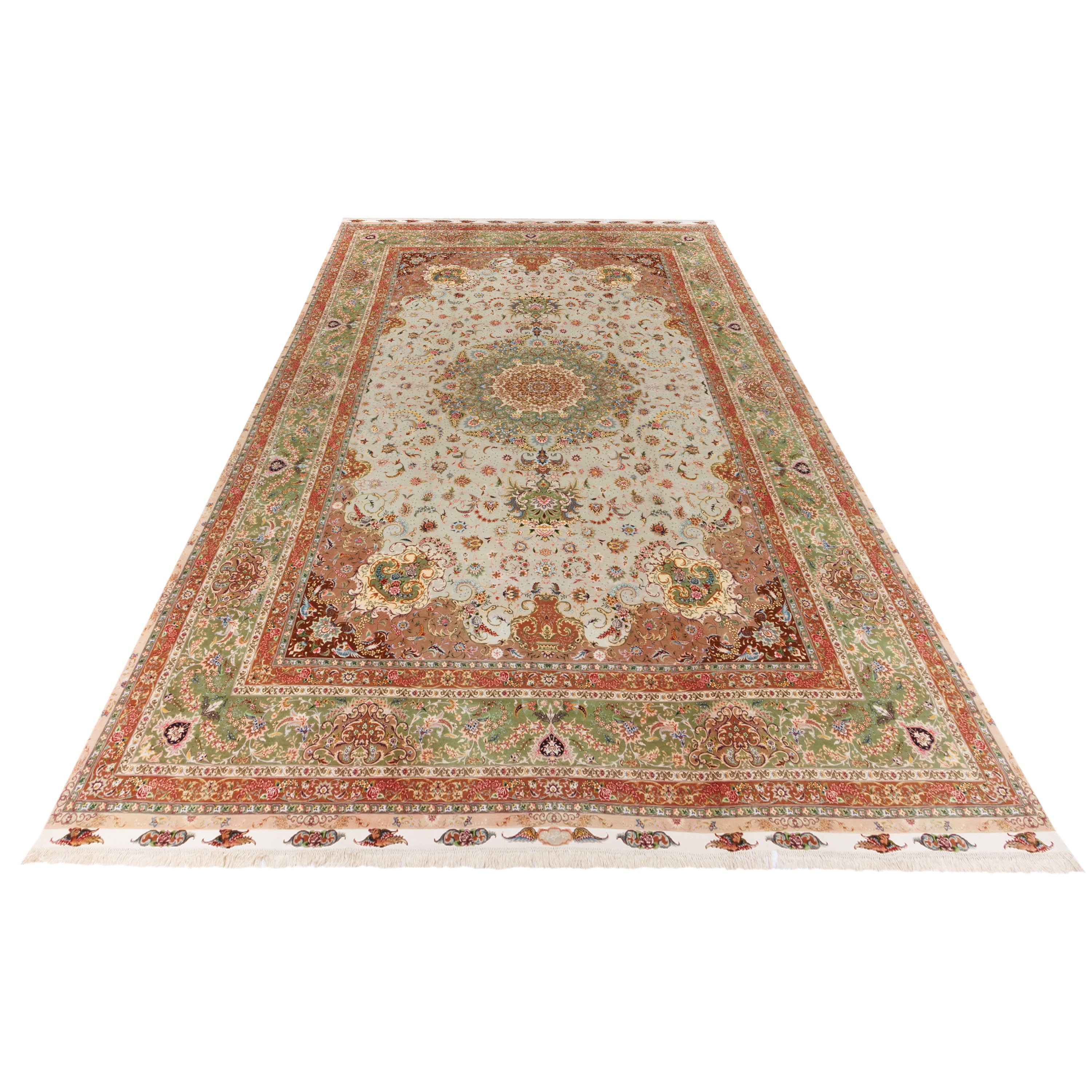 Tabriz Handmade Carpet — Lachak Toranj | Silk Pile / Silk Warp | 400 × 622 cm | SKU 12400735