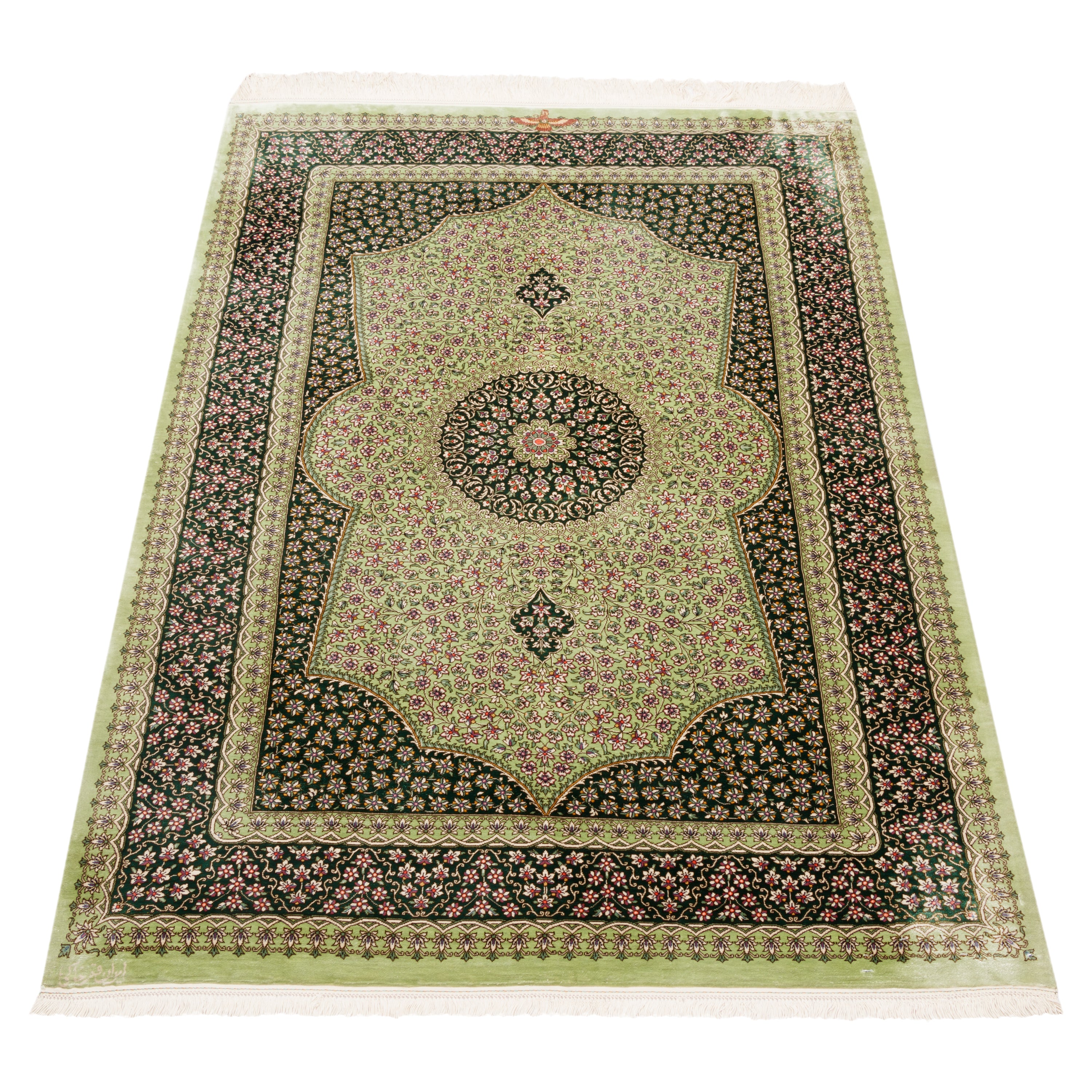 Qom Handmade Carpet — Toranj-dar | Full Silk | 100 × 145 cm | SKU 10100181