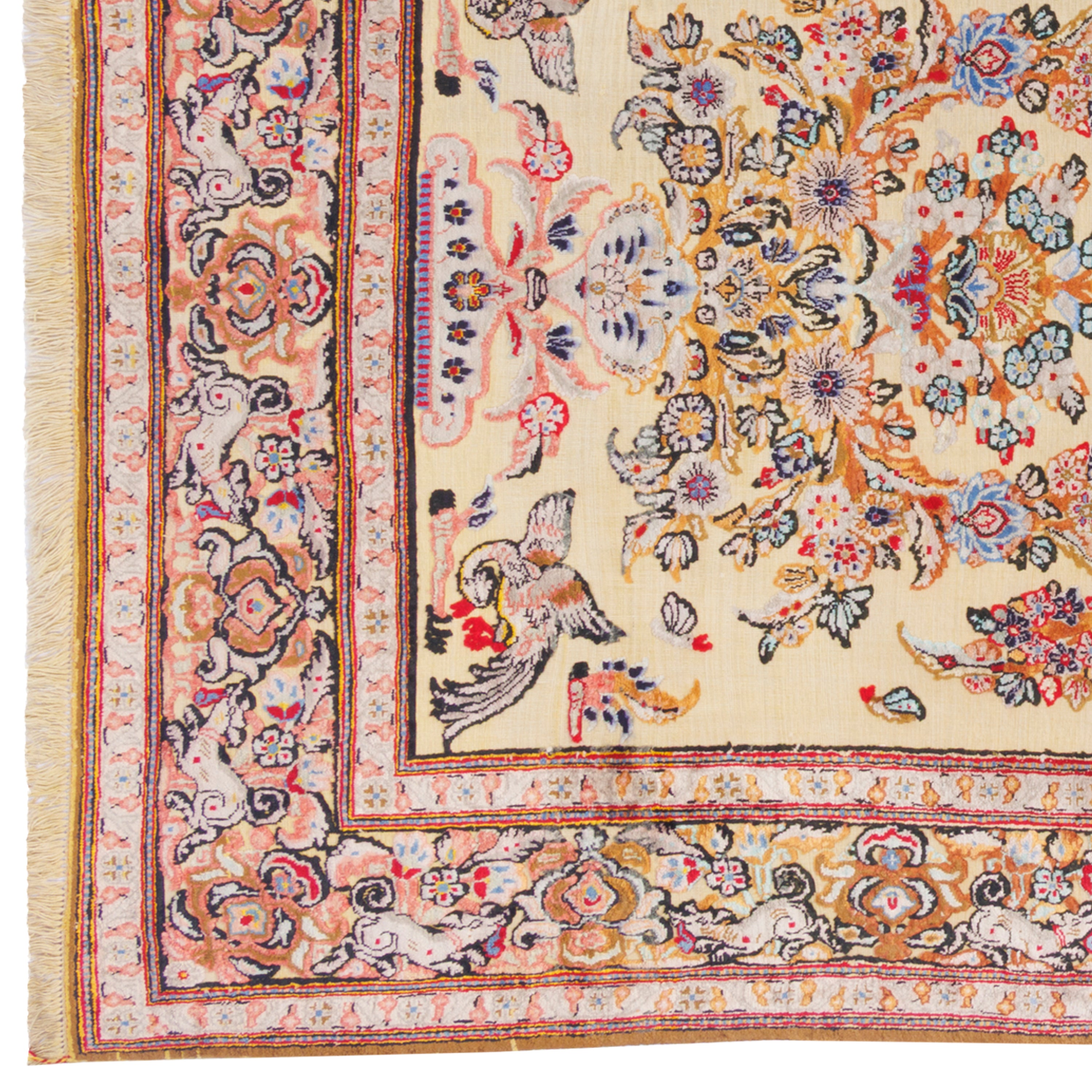 فرش دستباف کاشان — گلدانی | پرز ابریشم / چله ابریشم | 210 × 135 سانتی‌متر | کد محصول 10200021