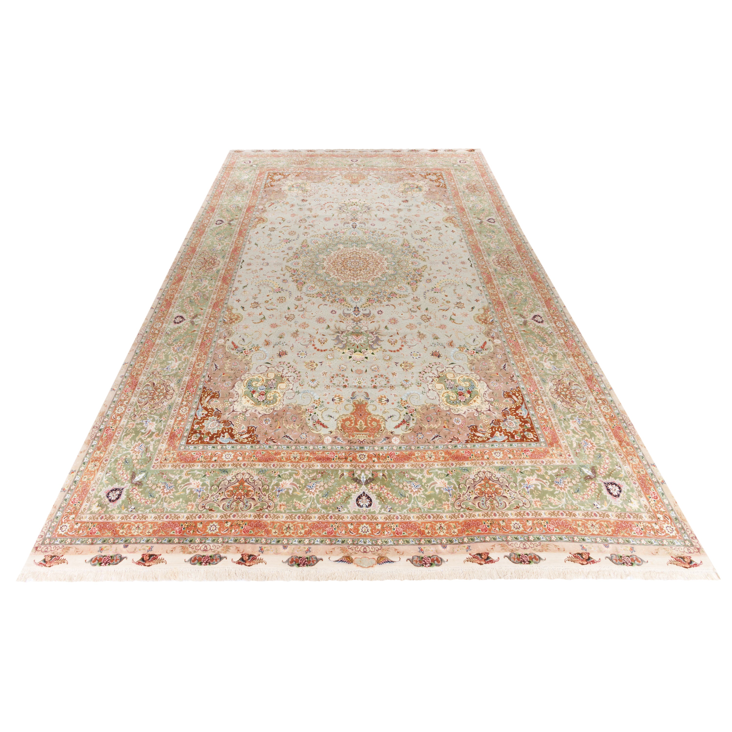 Tabriz Handmade Carpet — Lachak Toranj | Silk Pile / Silk Warp | 400 × 622 cm | SKU 12400735