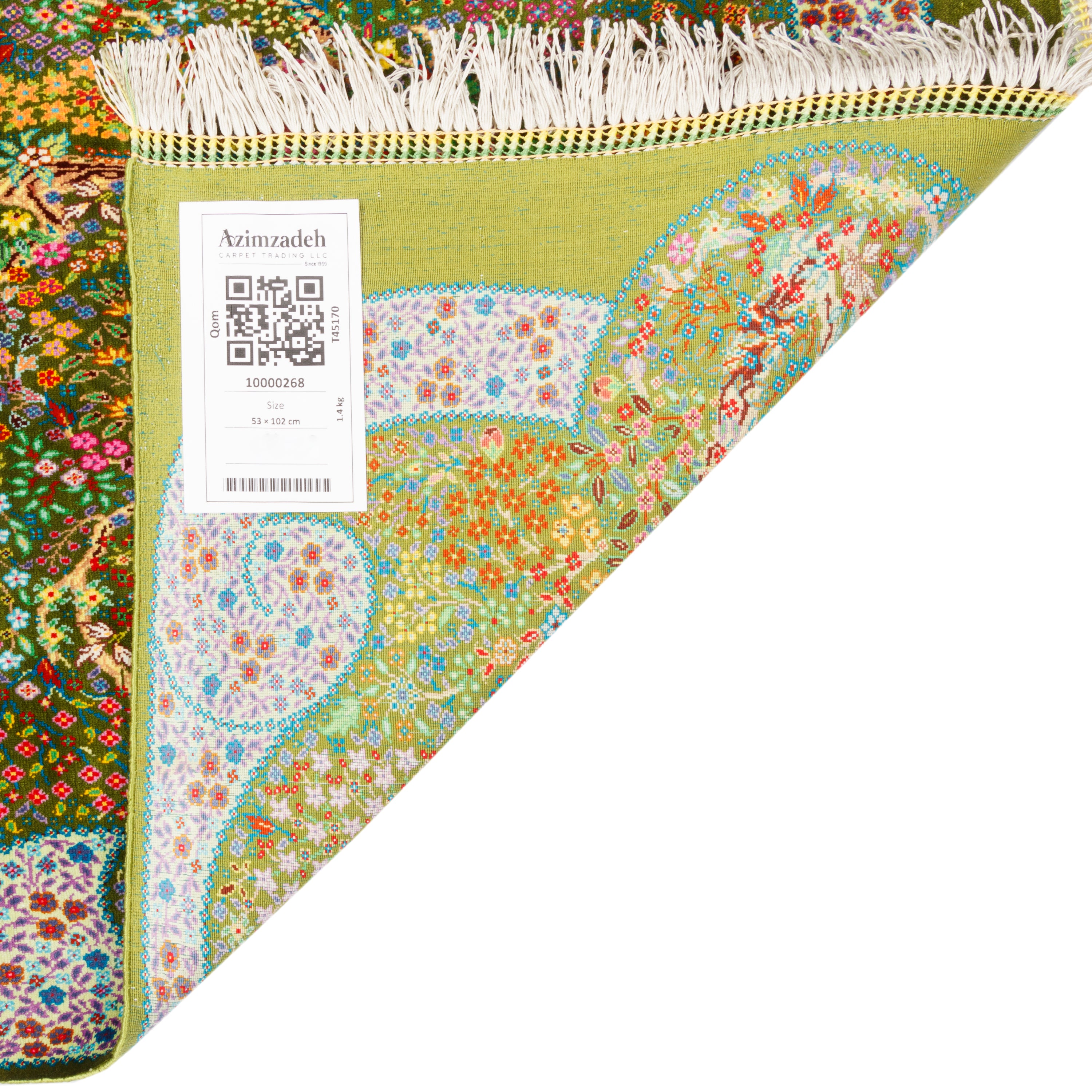 Qom Handmade Carpet — Derakht | Full Silk | 53 × 102 cm | SKU 10000268